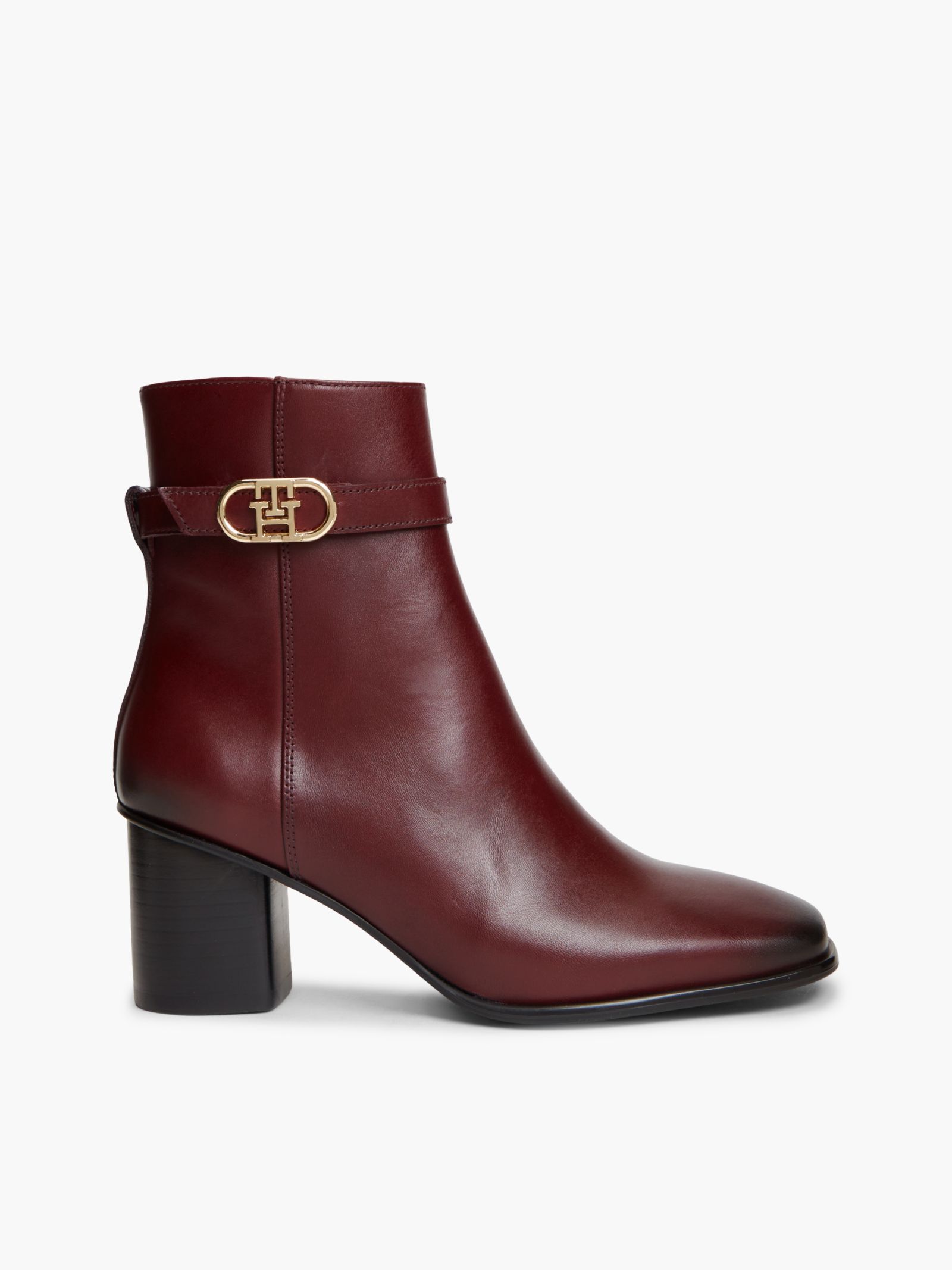 Tommy Hilfiger Leren enkellaars met gespbandje en blokhak in rood