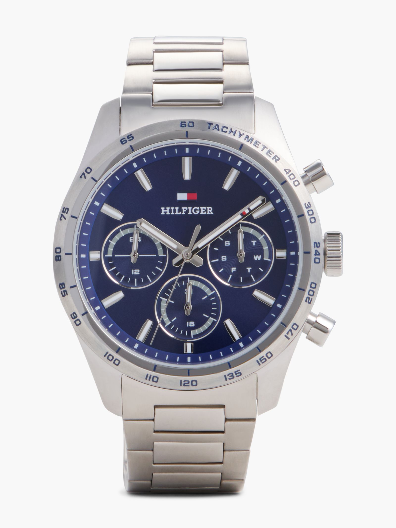 Tommy Hilfiger Chronograafhorloge met marineblauwe wijzerplaat en roestvrijstalen band