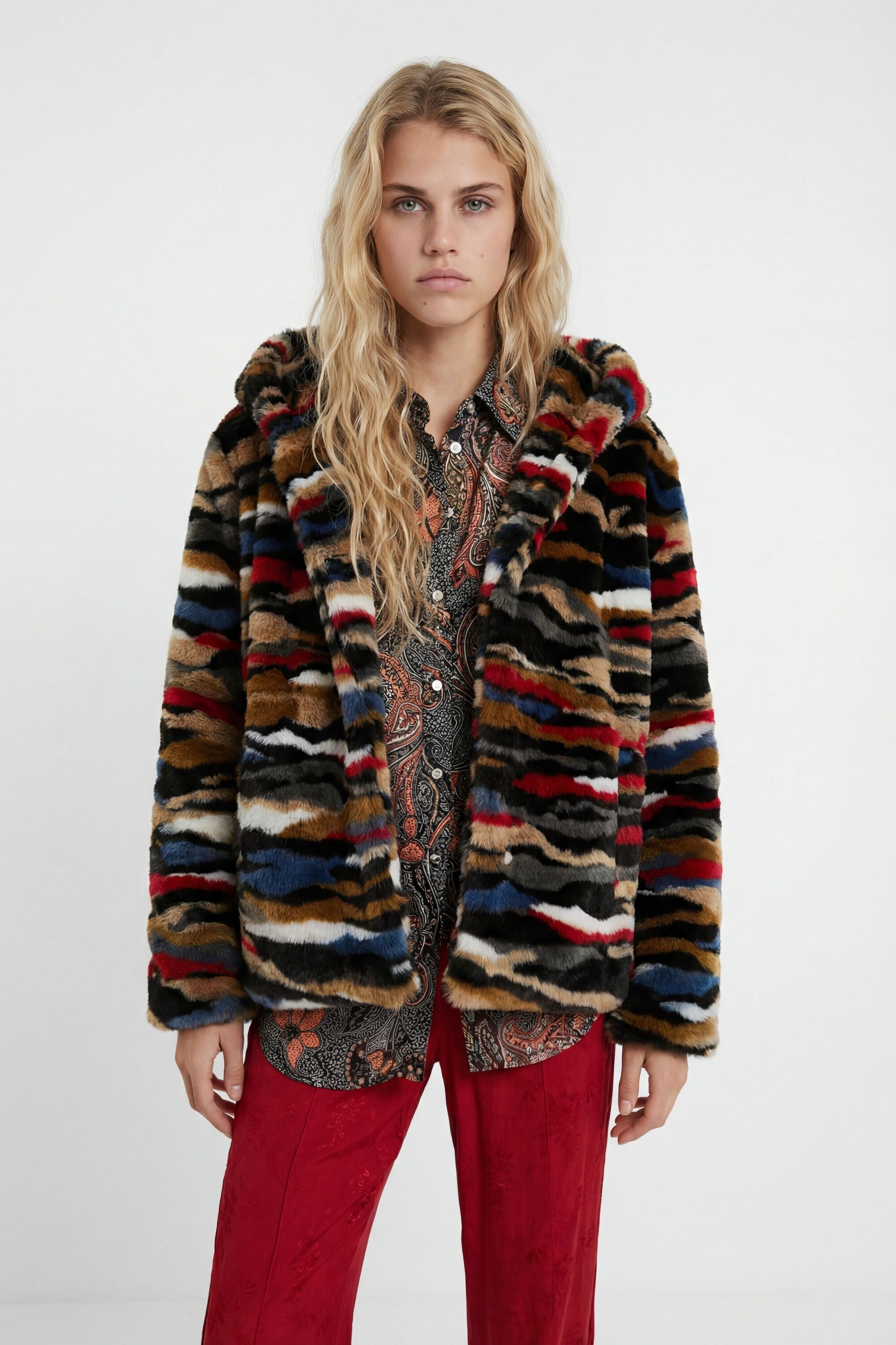 Desigual Veelkleurig kort pluchen jack