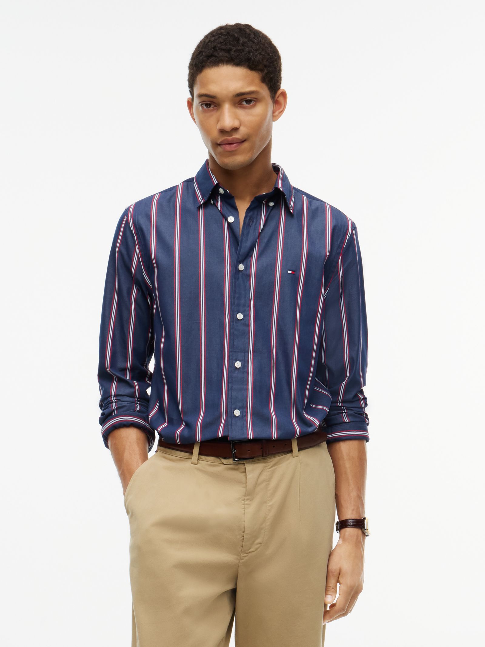 Tommy Hilfiger Flex regular fit poplin overhemd met streep in blauw