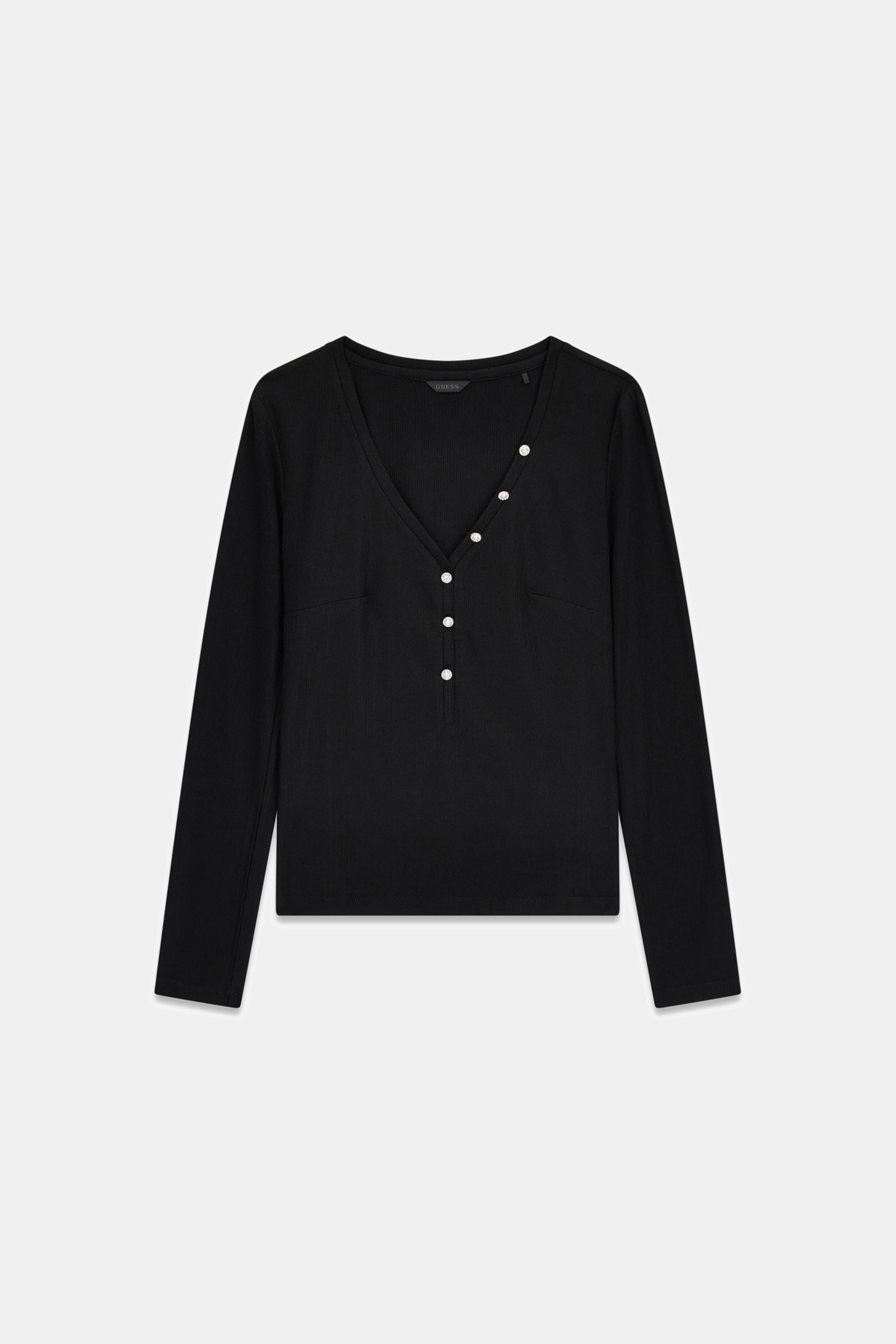 Guess Geribde Gebreide Top in zwart