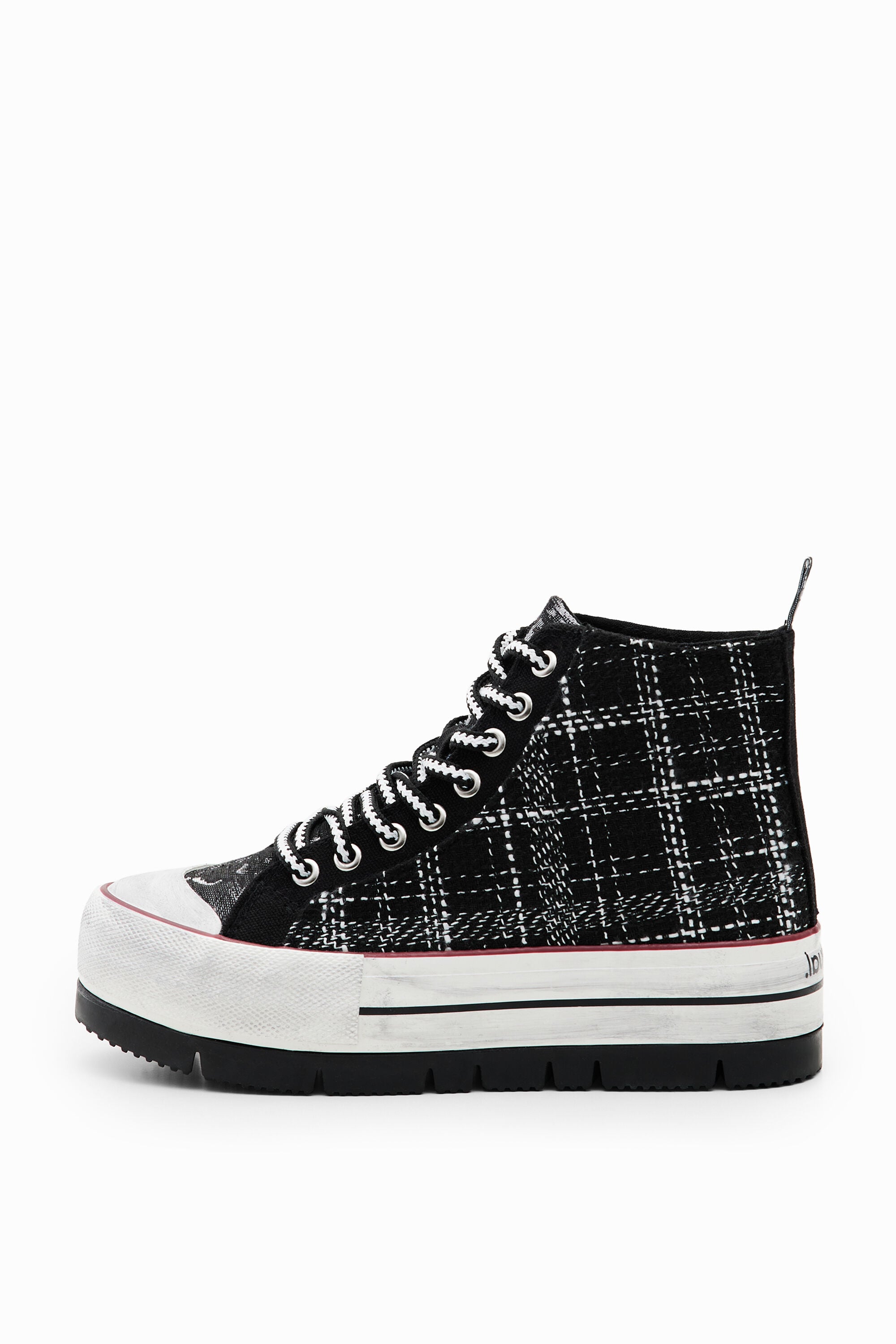 Desigual Hoge sneaker met plateauzool en ruitjes
