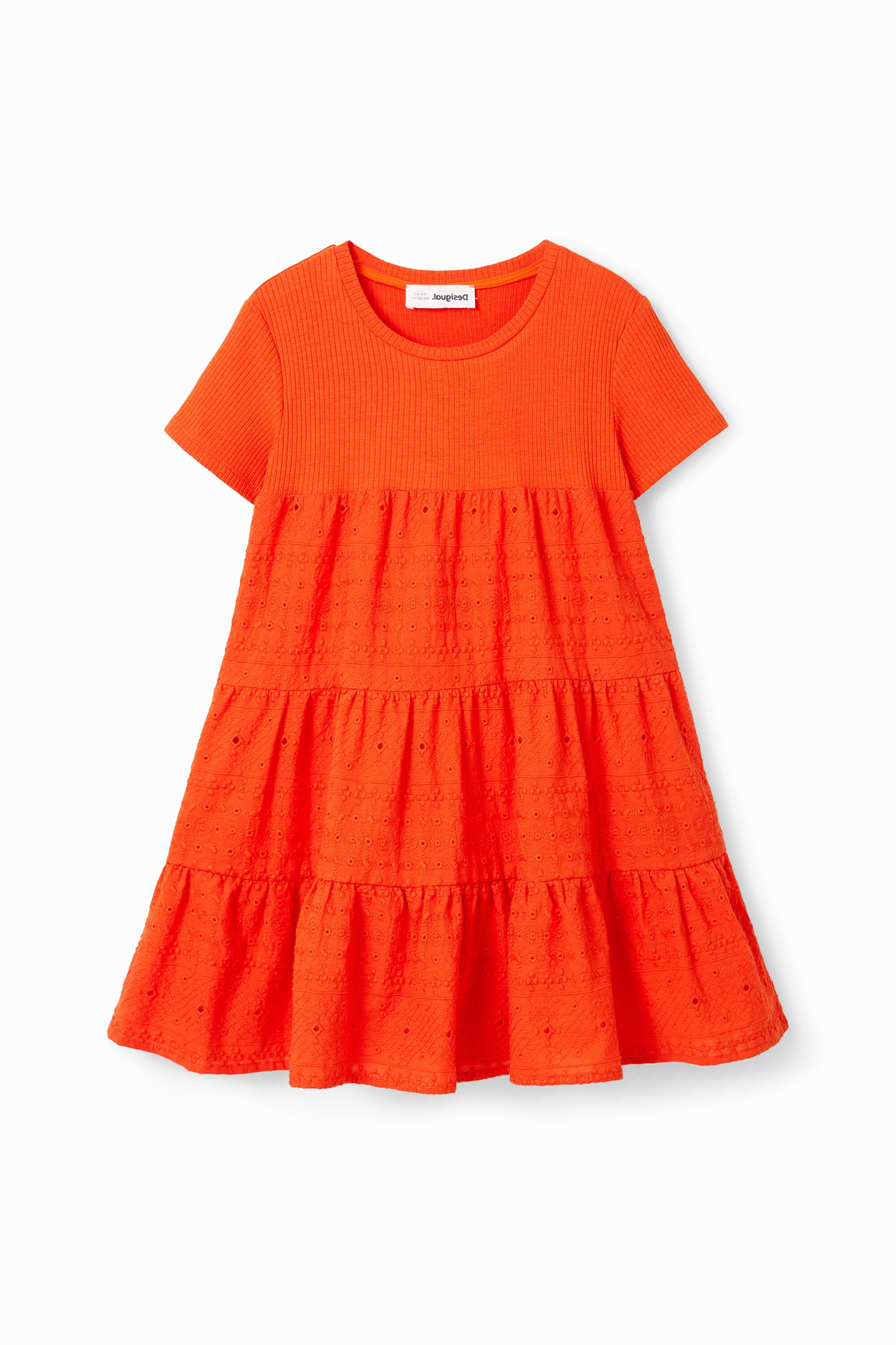 Desigual Gecombineerde jurk met broderie anglaise in oranje