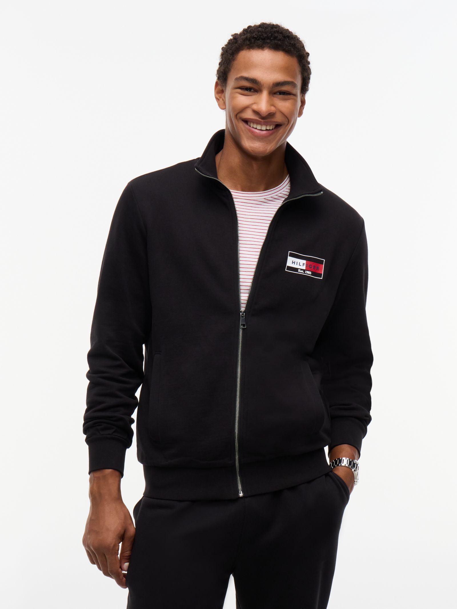Tommy Hilfiger terry sweatshirt met rits en logo in zwart