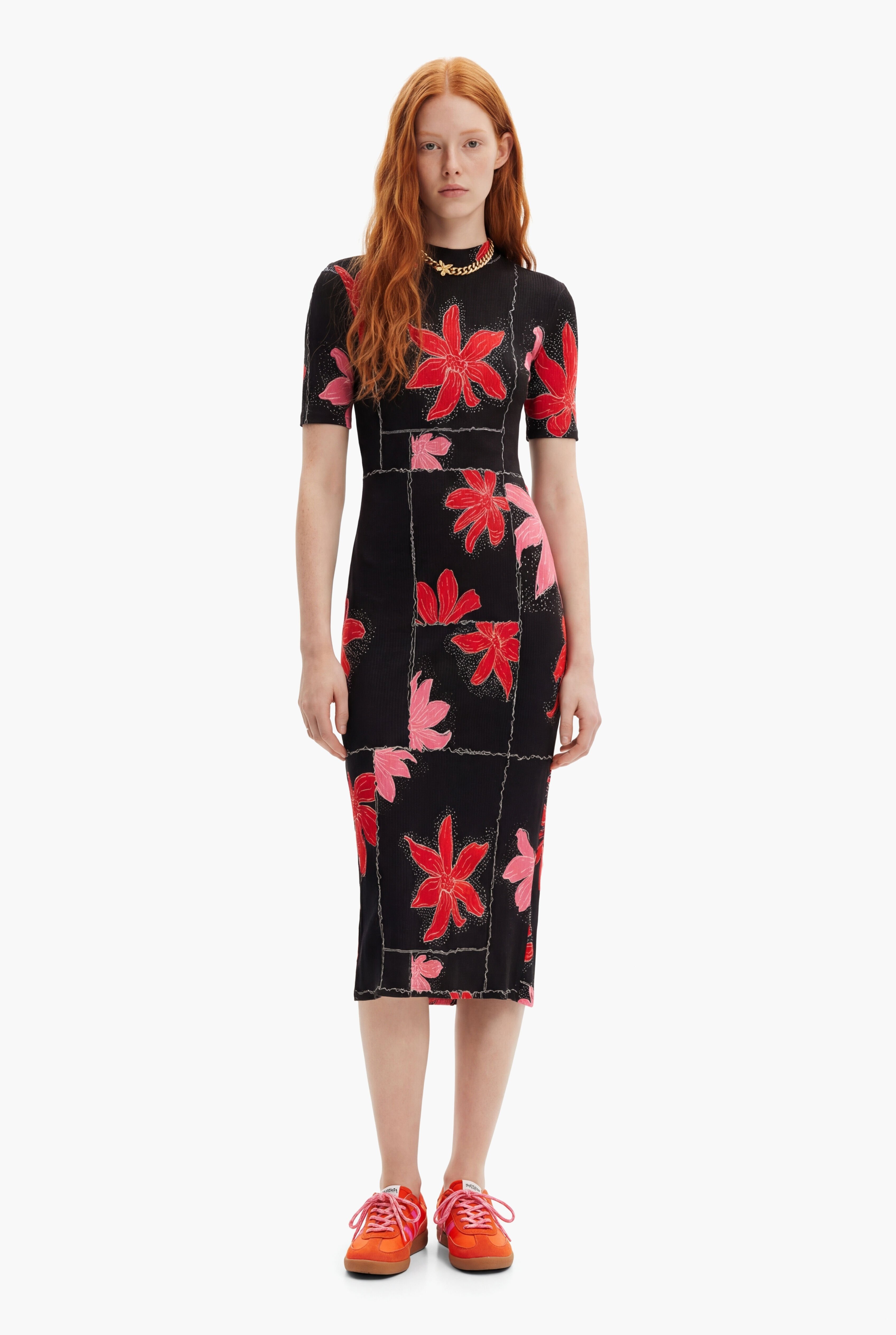 Desigual Geribde midi-jurk bloemen