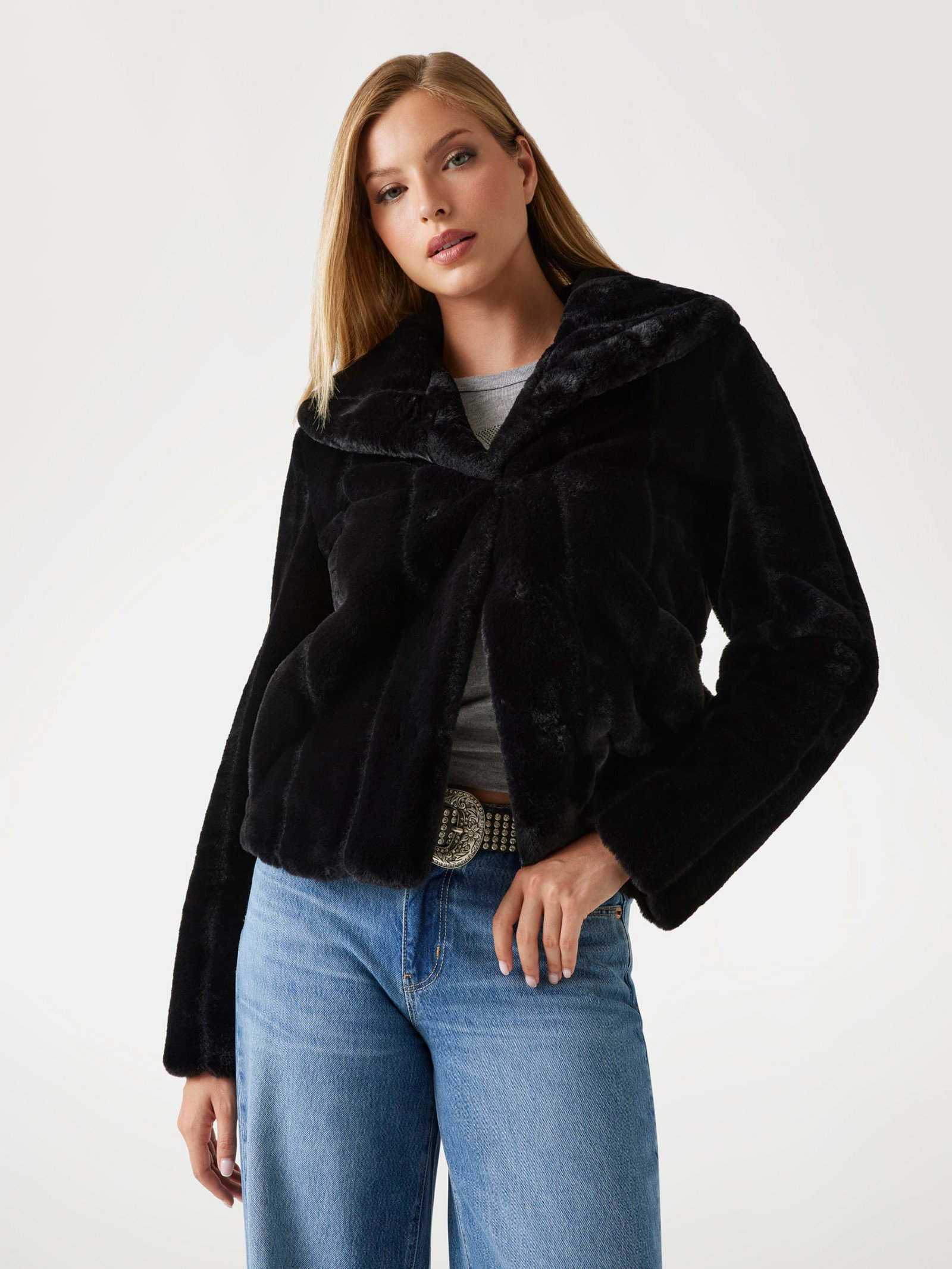 Guess Jas Synthetisch Bont in zwart