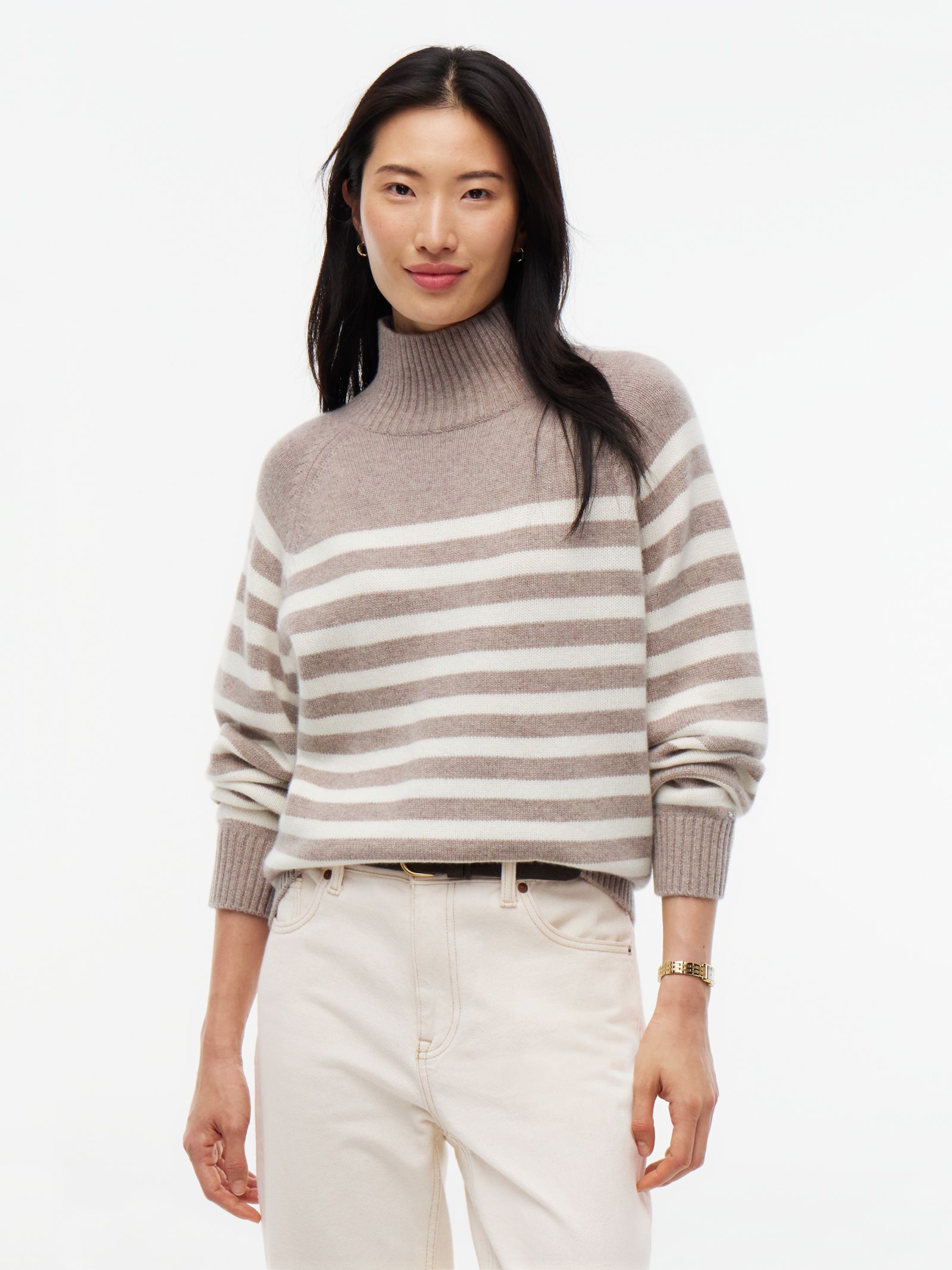 Tommy Hilfiger Relaxed fit trui met opstaande hals van kasjmiermix in beige