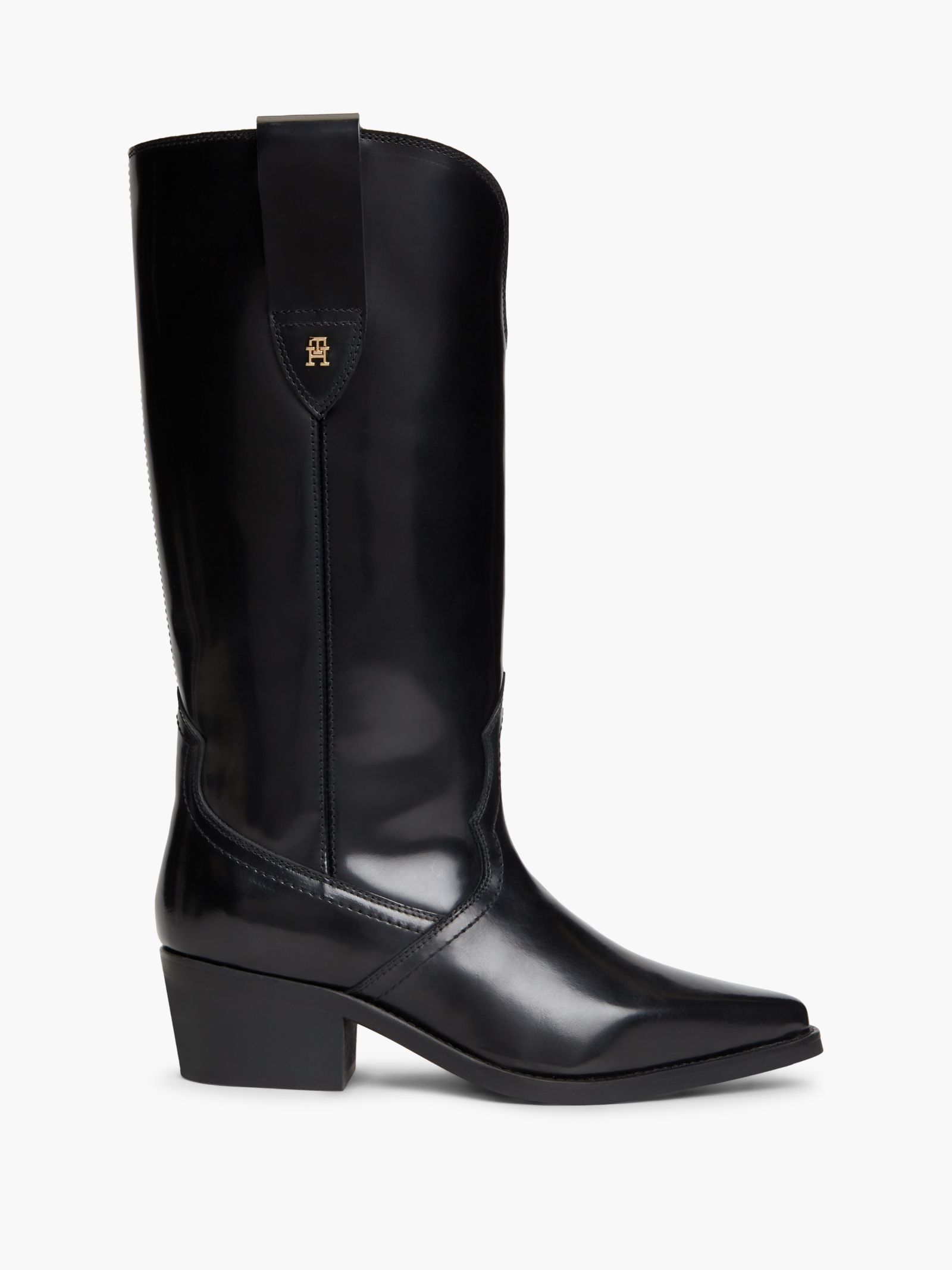 Tommy Hilfiger TH Monogram cowboylaars van leer in zwart