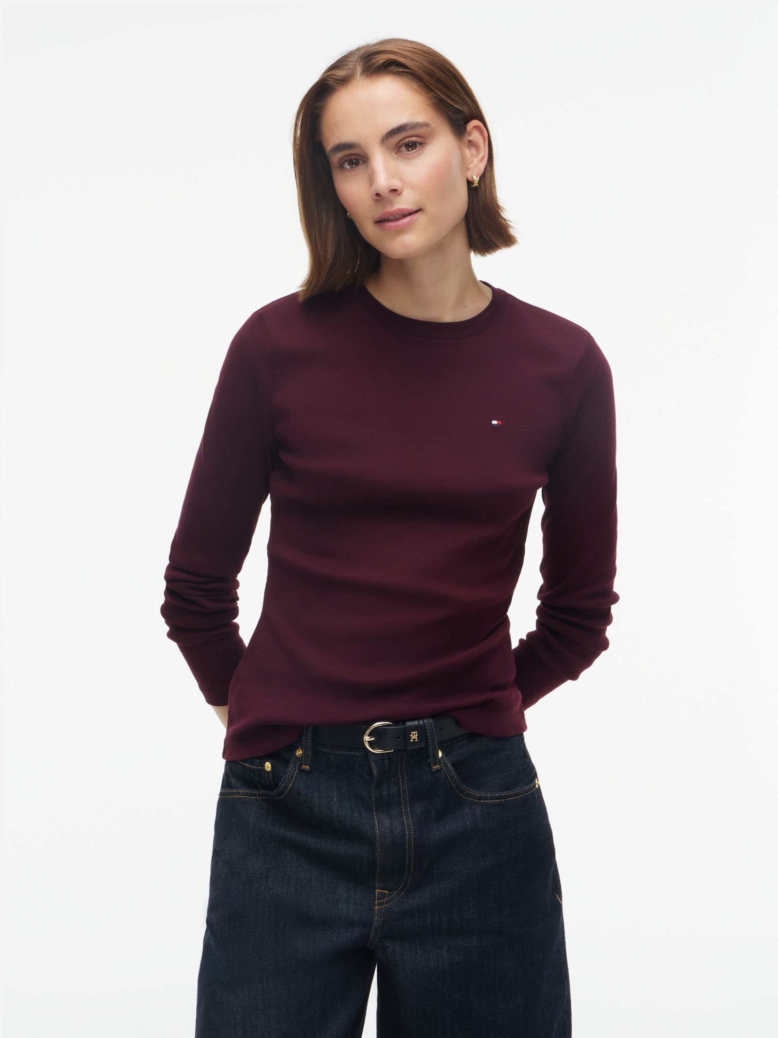 Tommy Hilfiger Geribde longsleeve met geborduurde vlag in rood