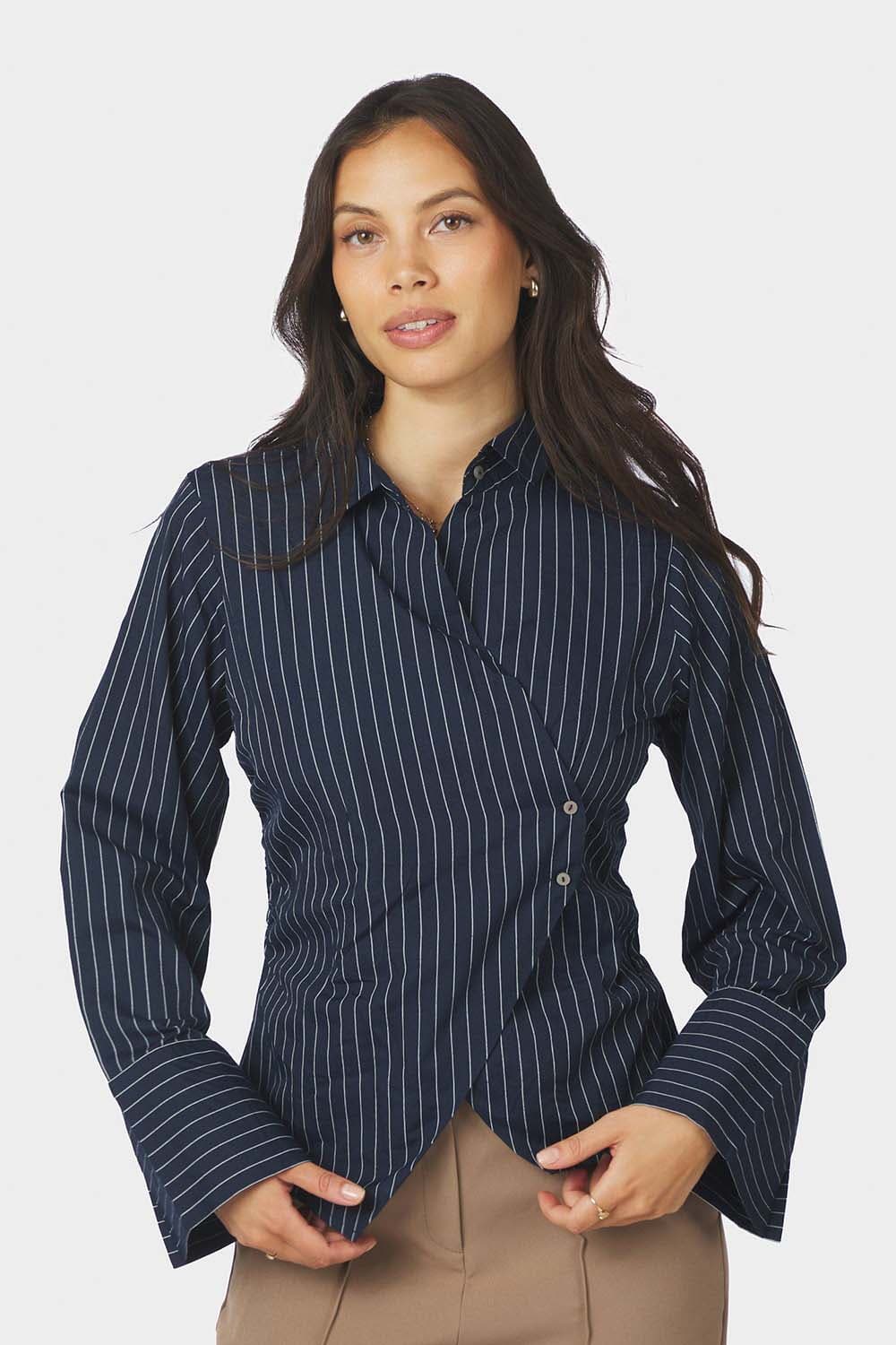 Neo Noir Blouse Fenli Slim tripe Blauw dames