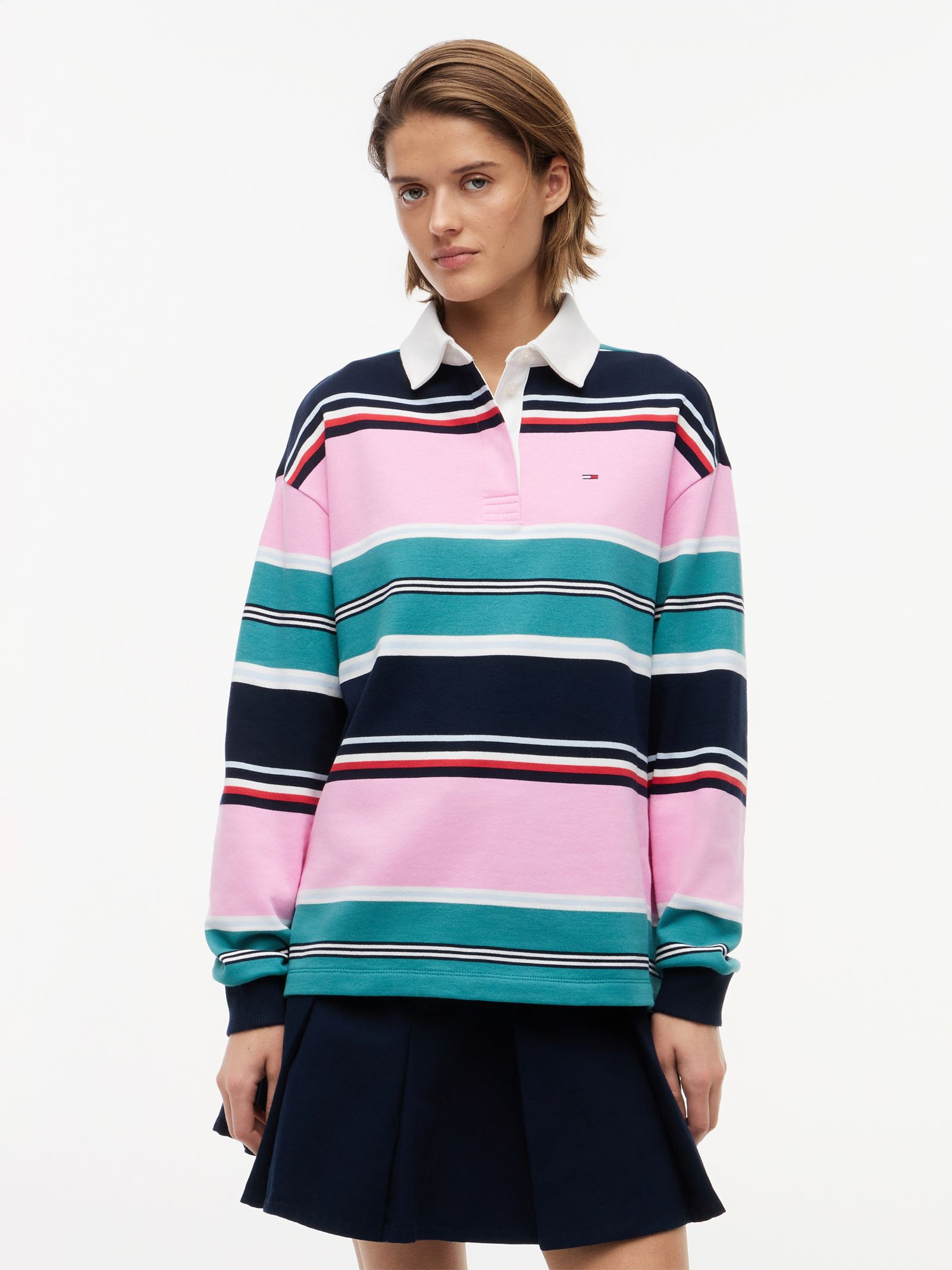 Tommy Jeans Relaxed rugbyshirt met gemengde streep