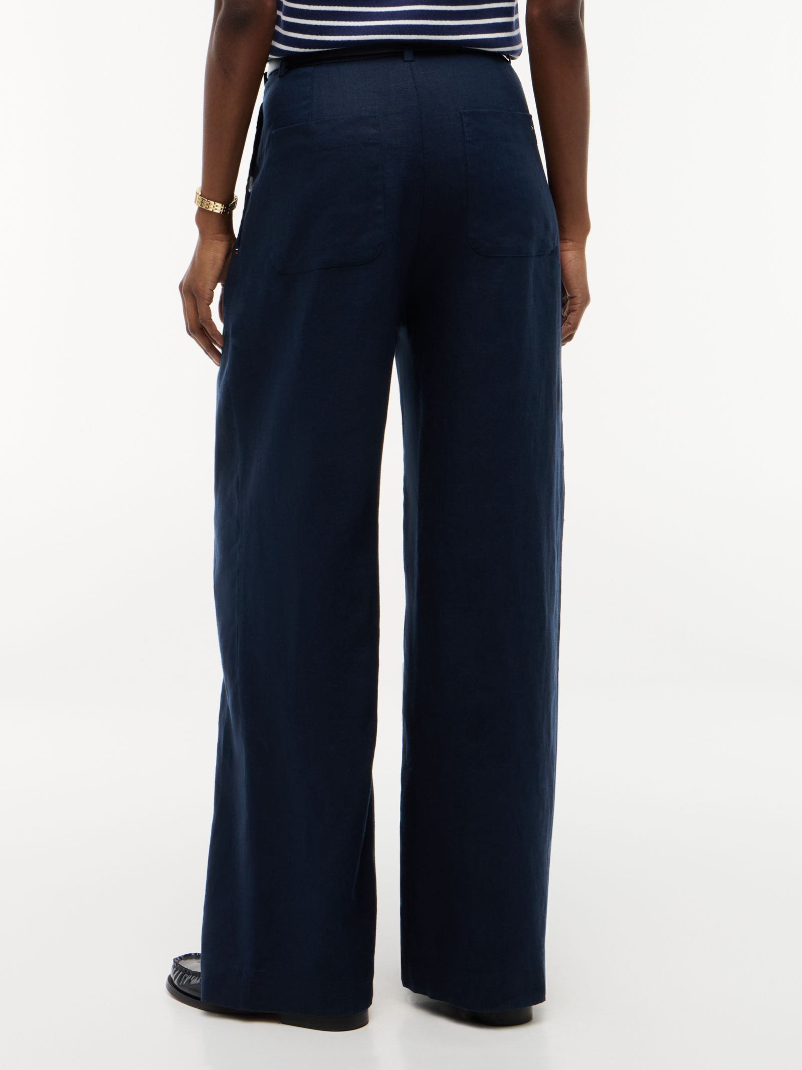 Tommy Hilfiger Pantalon van linnenmix met wijde broekspijpen in marine
