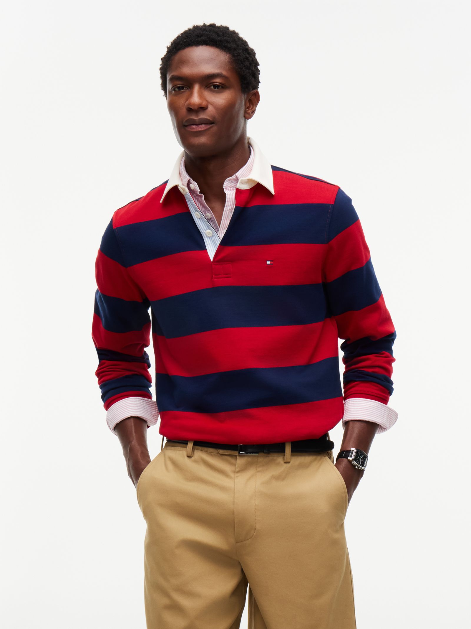 Tommy Hilfiger jersey sweatshirt met rugbystreep in rood