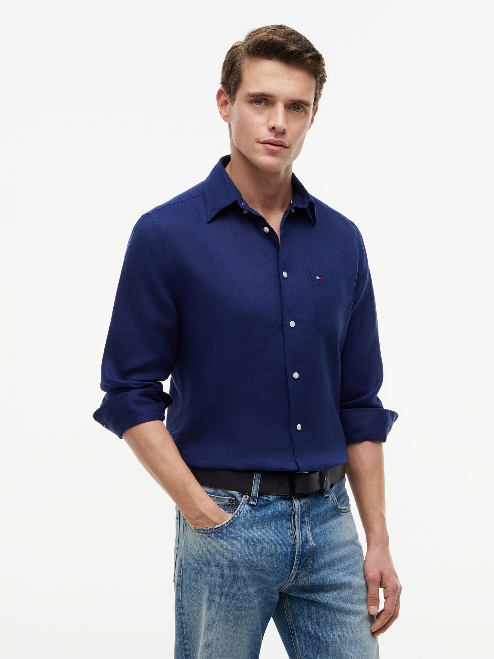 Tommy Hilfiger Regular Fit overhemd van puur linnen met wassing in marine