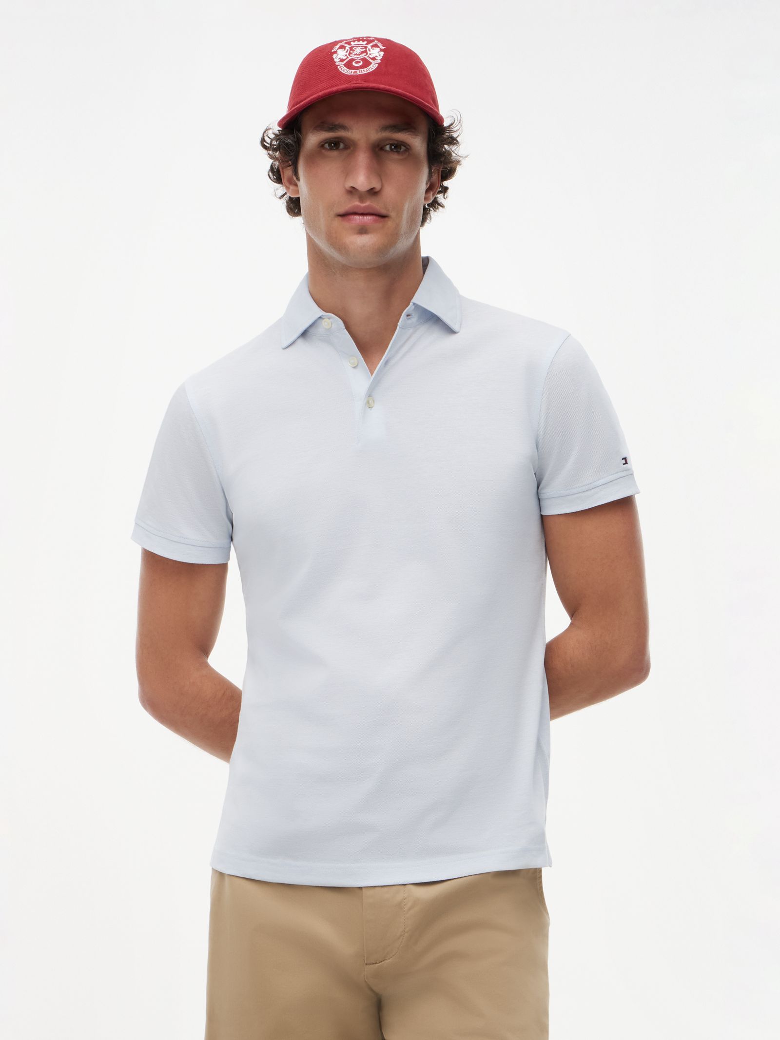 Tommy Hilfiger New York Label slim fit polo met spread collar in blauw