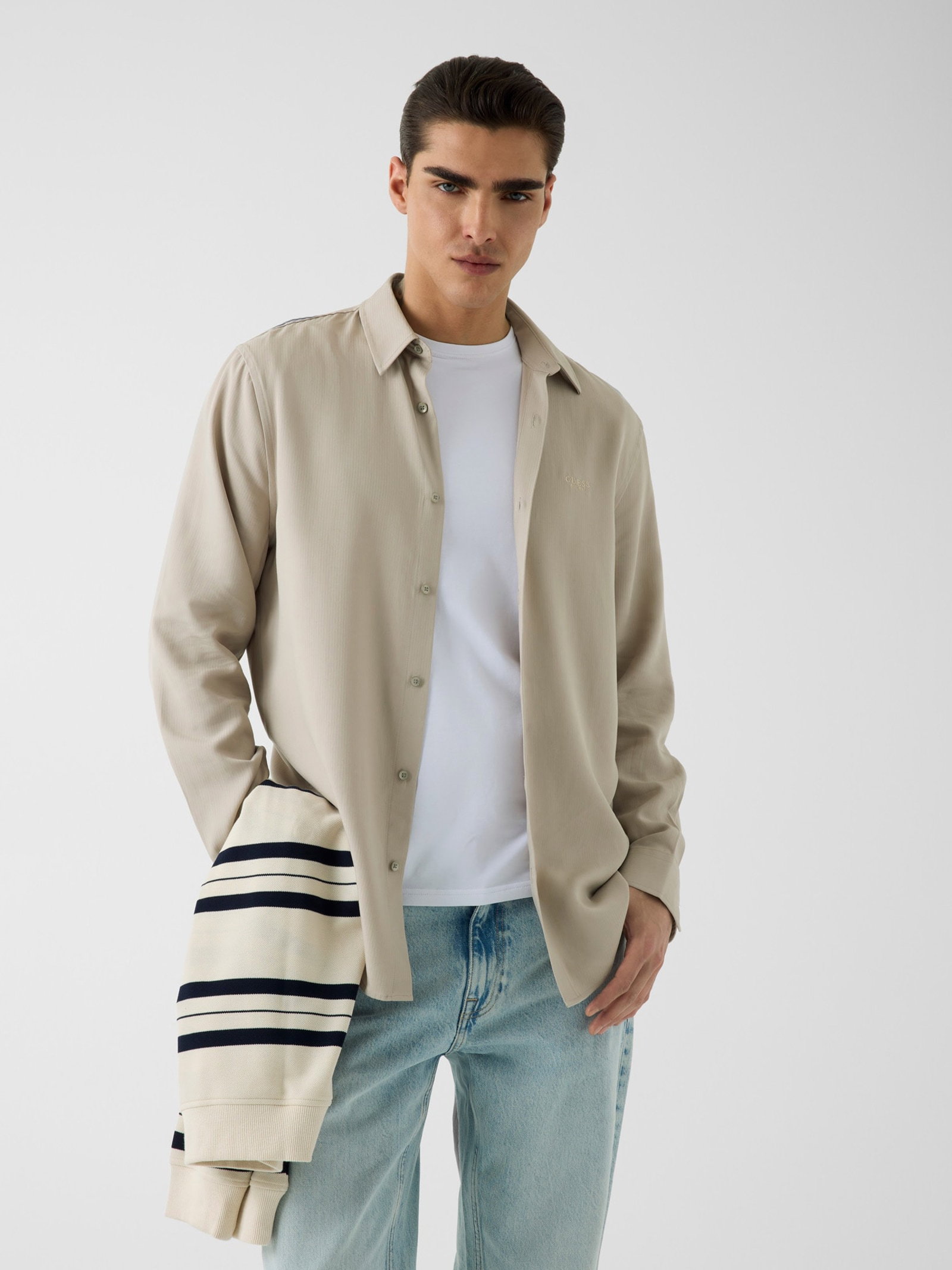 Guess Overhemd Met Geborduurd Logo in beige