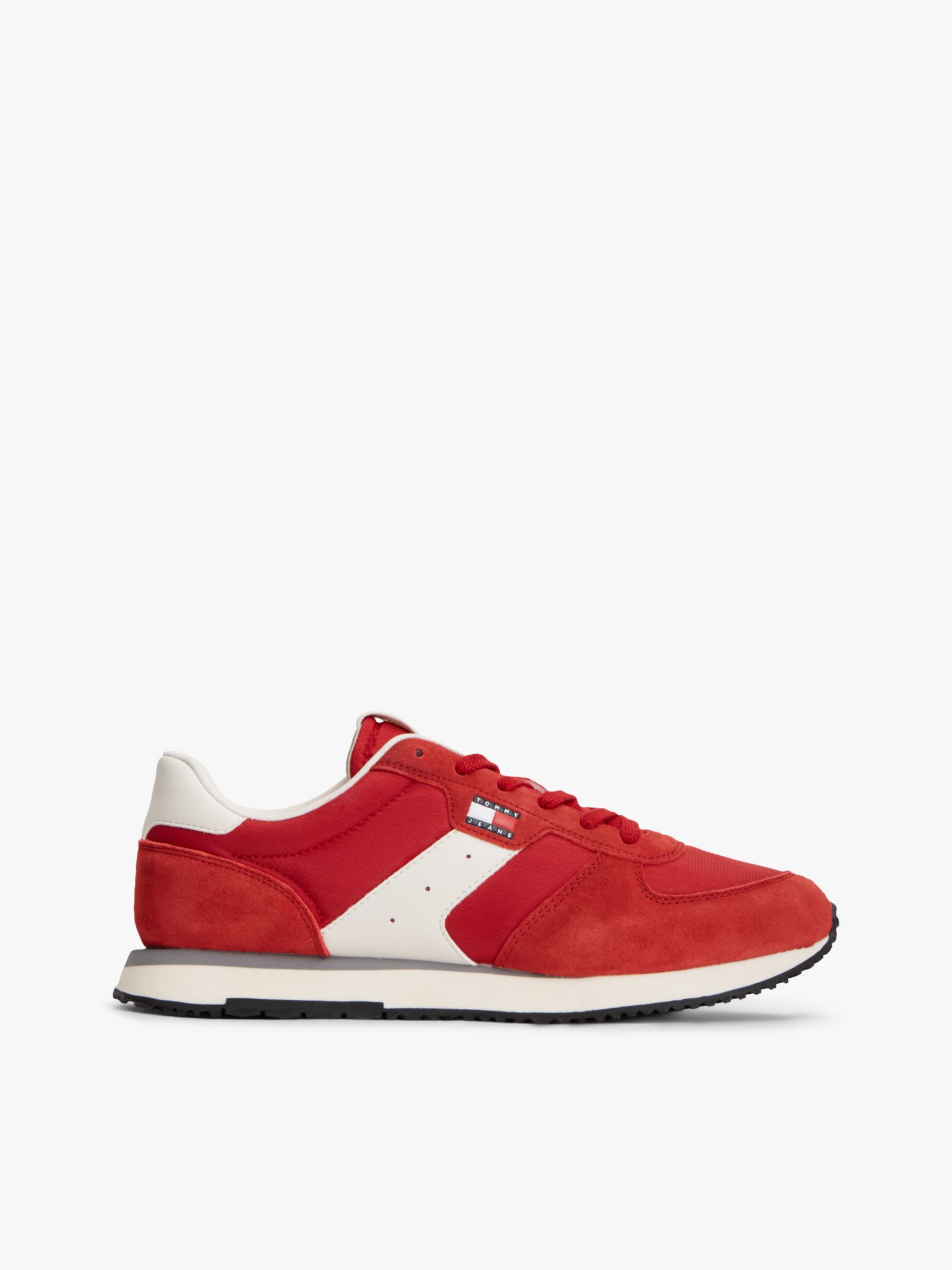 Tommy Jeans suède sneaker met gemengde texturen in rood