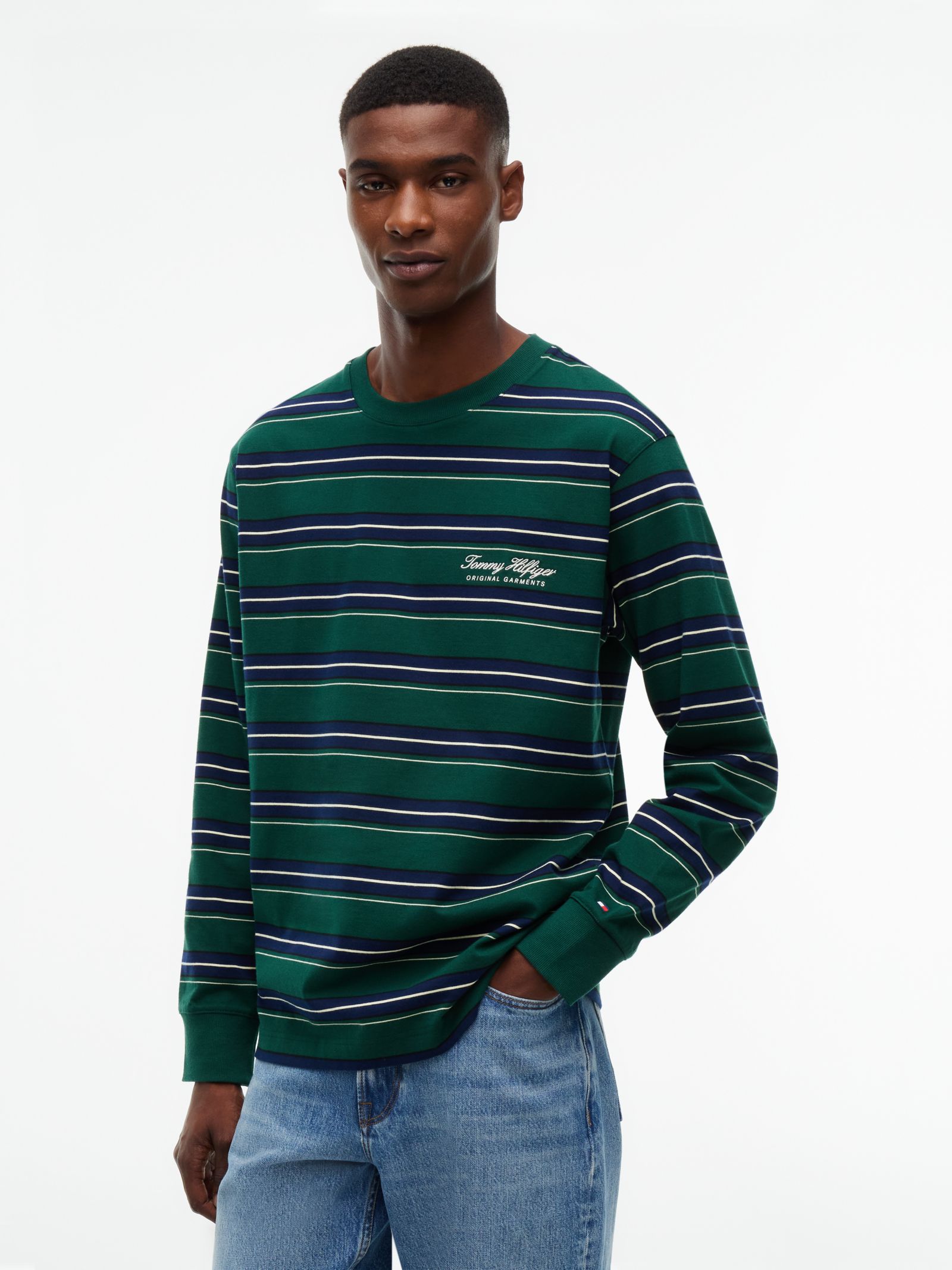 Tommy Hilfiger relaxed fit long-sleeved T-shirt with mixed stripes in green