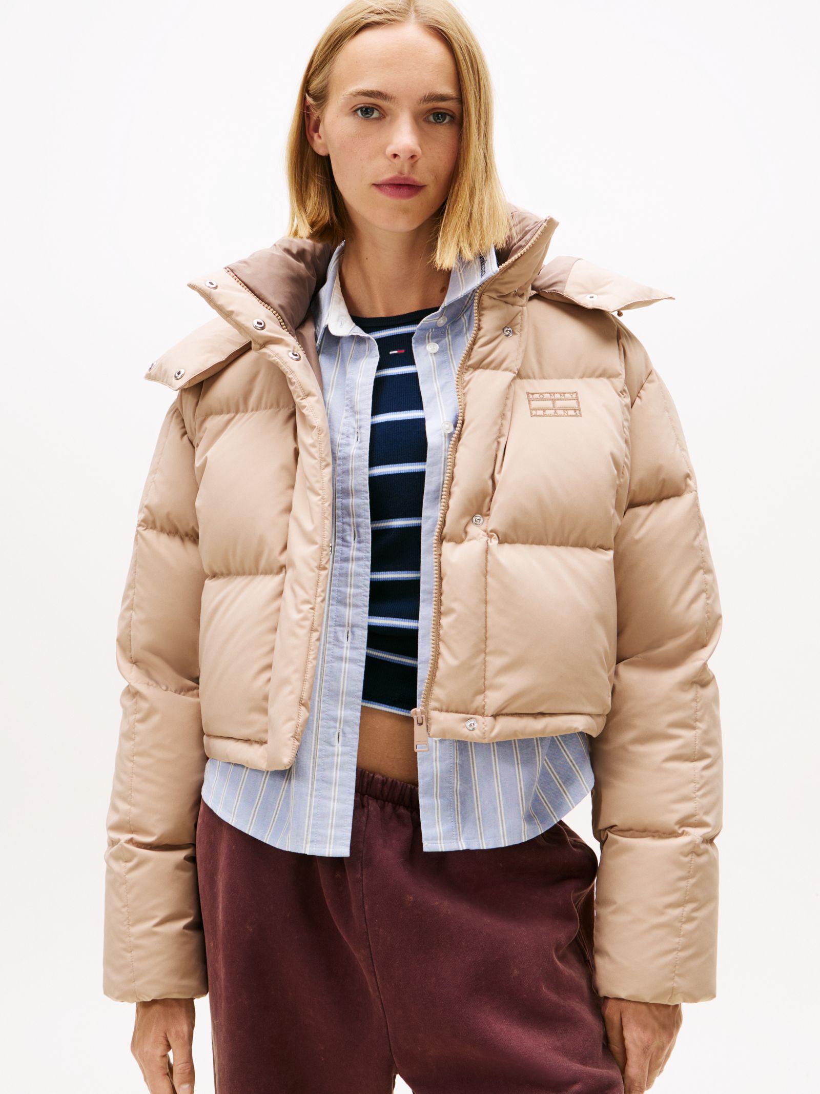Tommy Jeans Cropped pufferjack met dons in beige