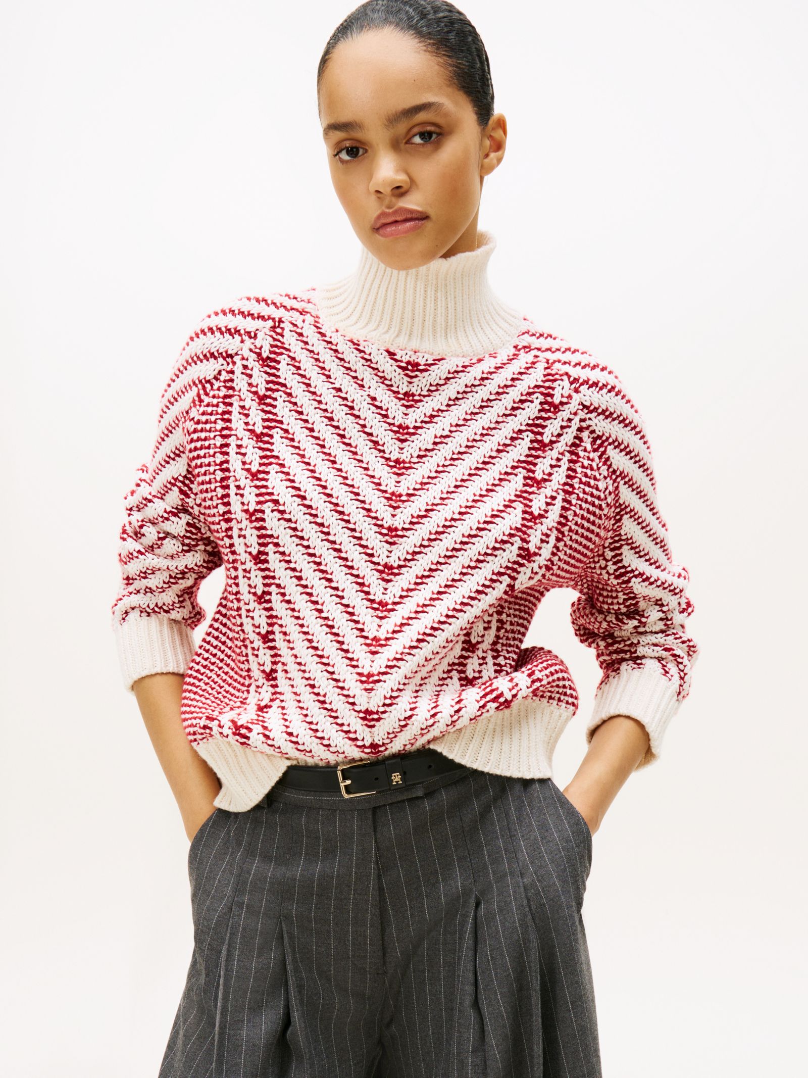 Tommy Hilfiger Relaxed fit kabeltrui van zuivere wol