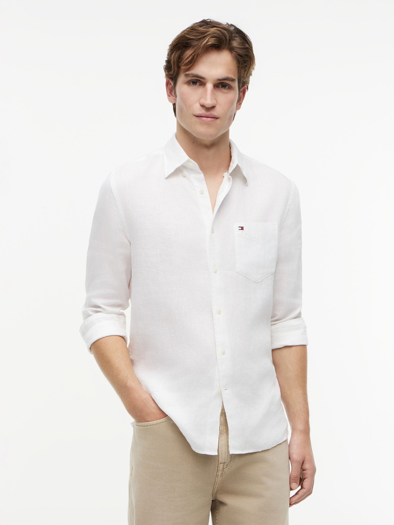 Tommy Hilfiger Regular fit overhemd van puur linnen met wassing in wit