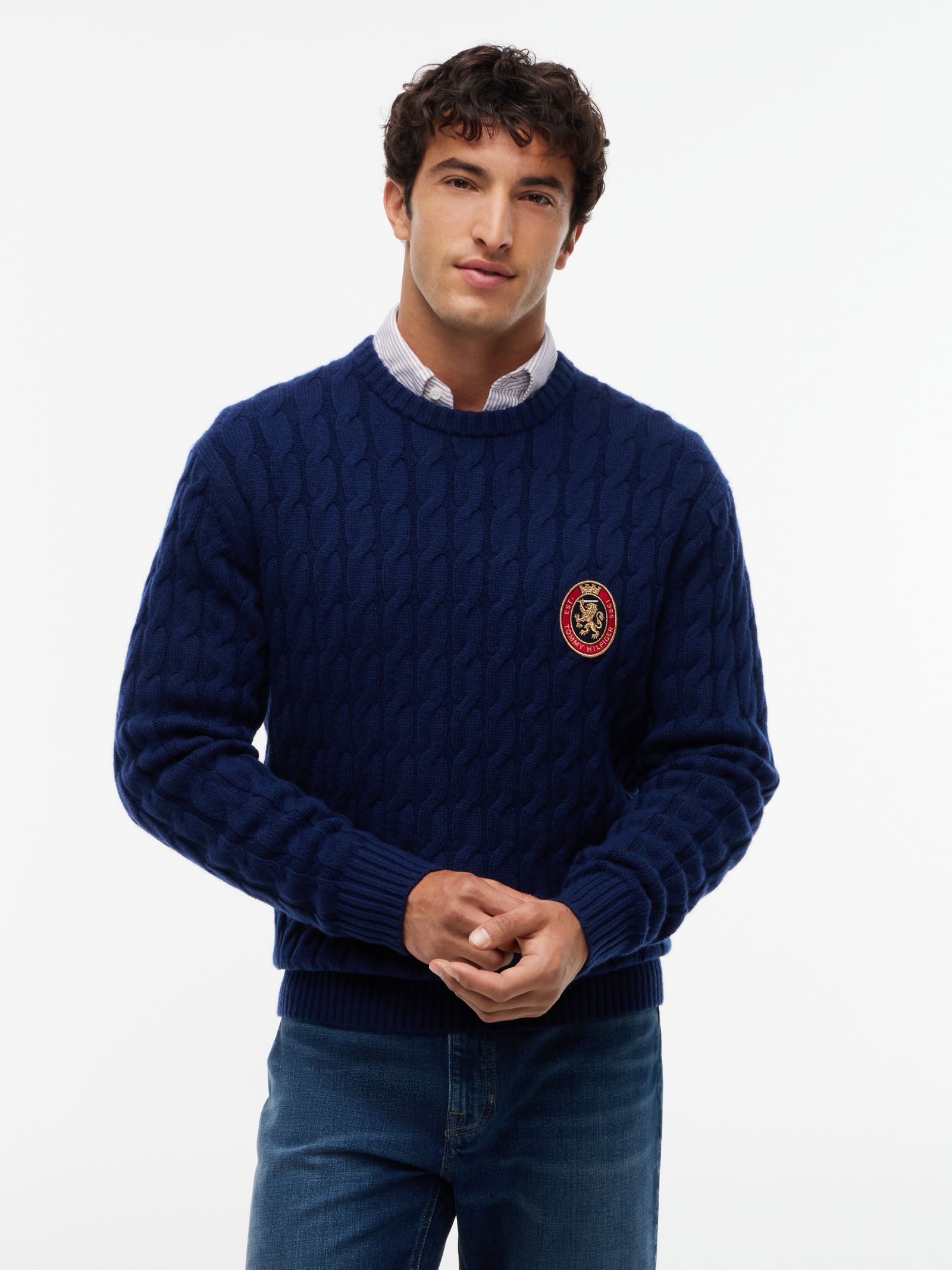 Tommy Hilfiger Trui van wolmix met embleem in marine