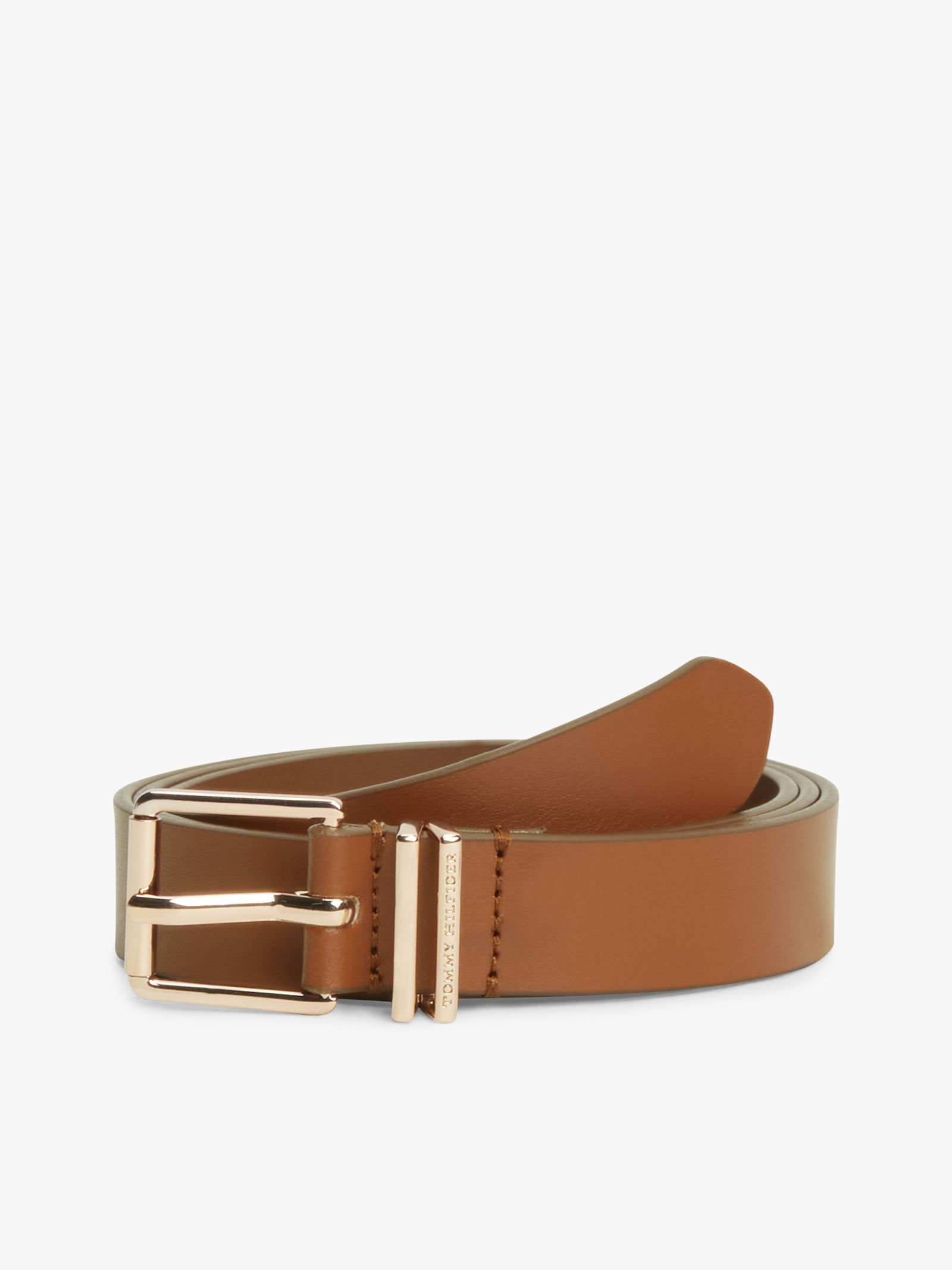 Tommy Hilfiger Leren riem met vierkante gesp en dubbele lus in bruin