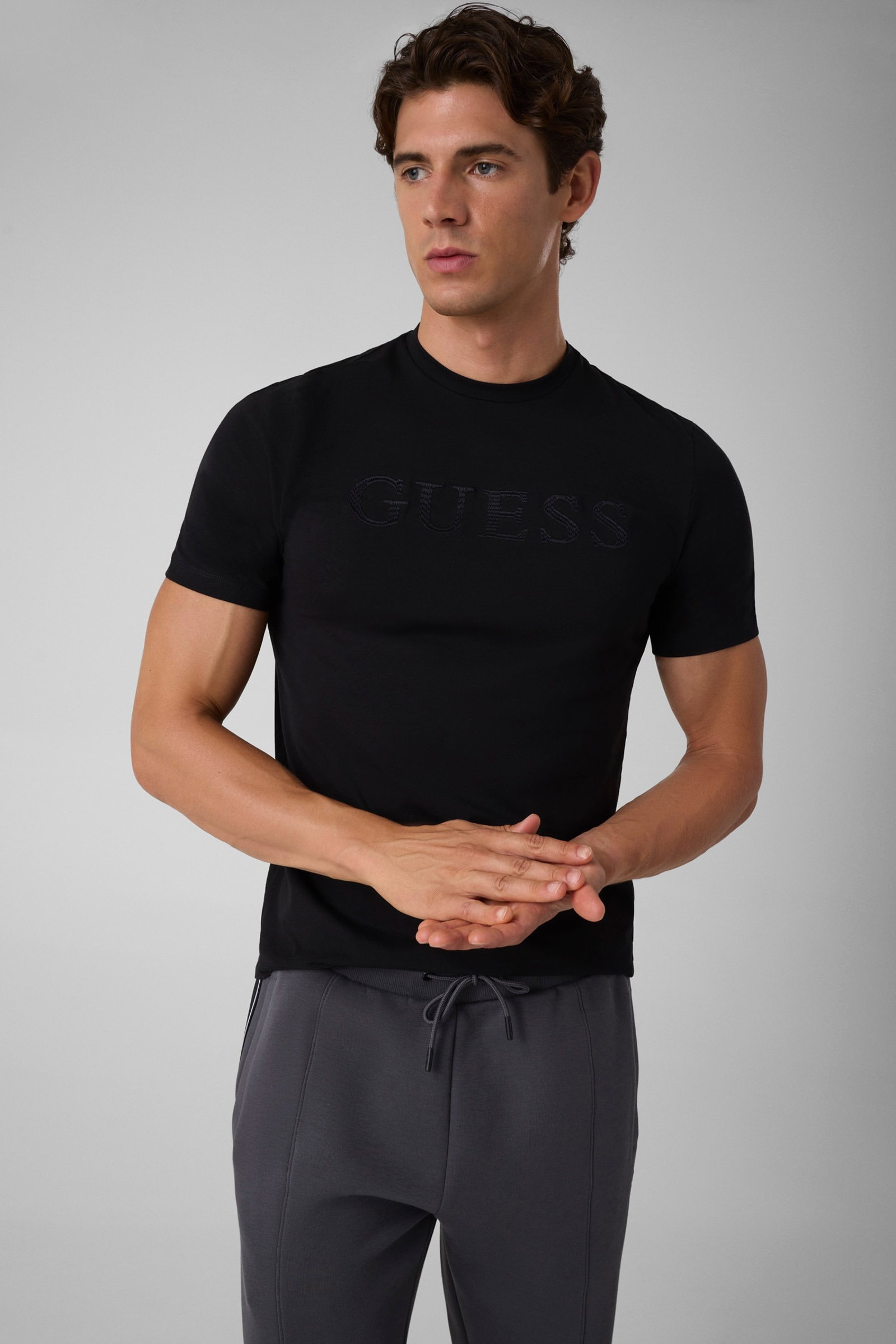 Guess T-Shirt Met Geborduurd Logo for men in zwart