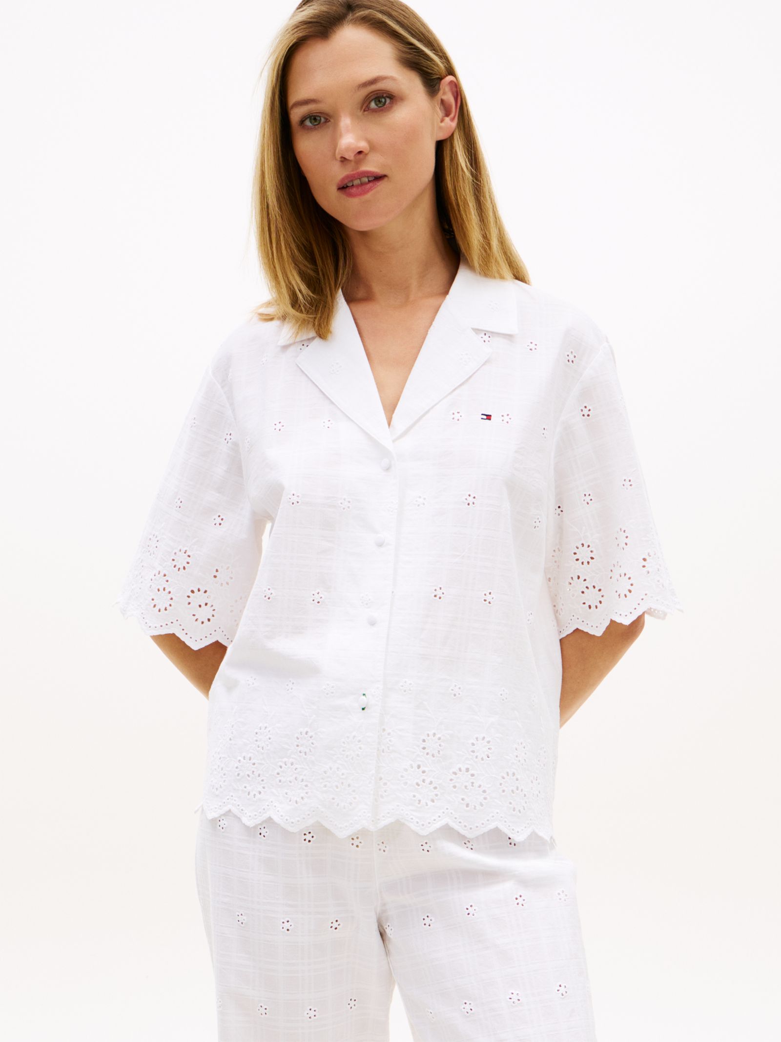 Tommy Hilfiger essential pyjamashirt met broderie anglaise