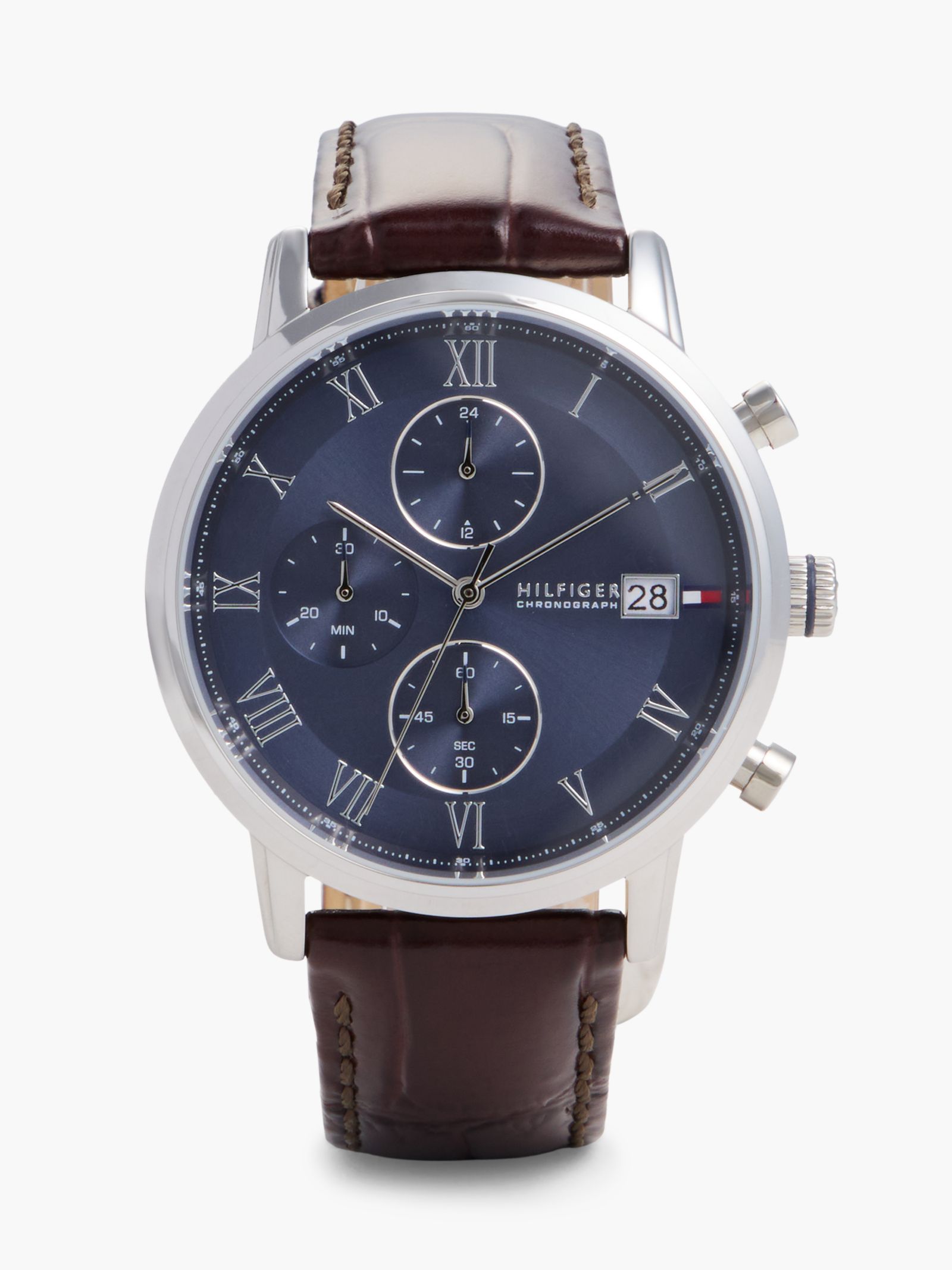 Tommy Hilfiger Horloge met blauwe wijzerplaat en bruine leren band