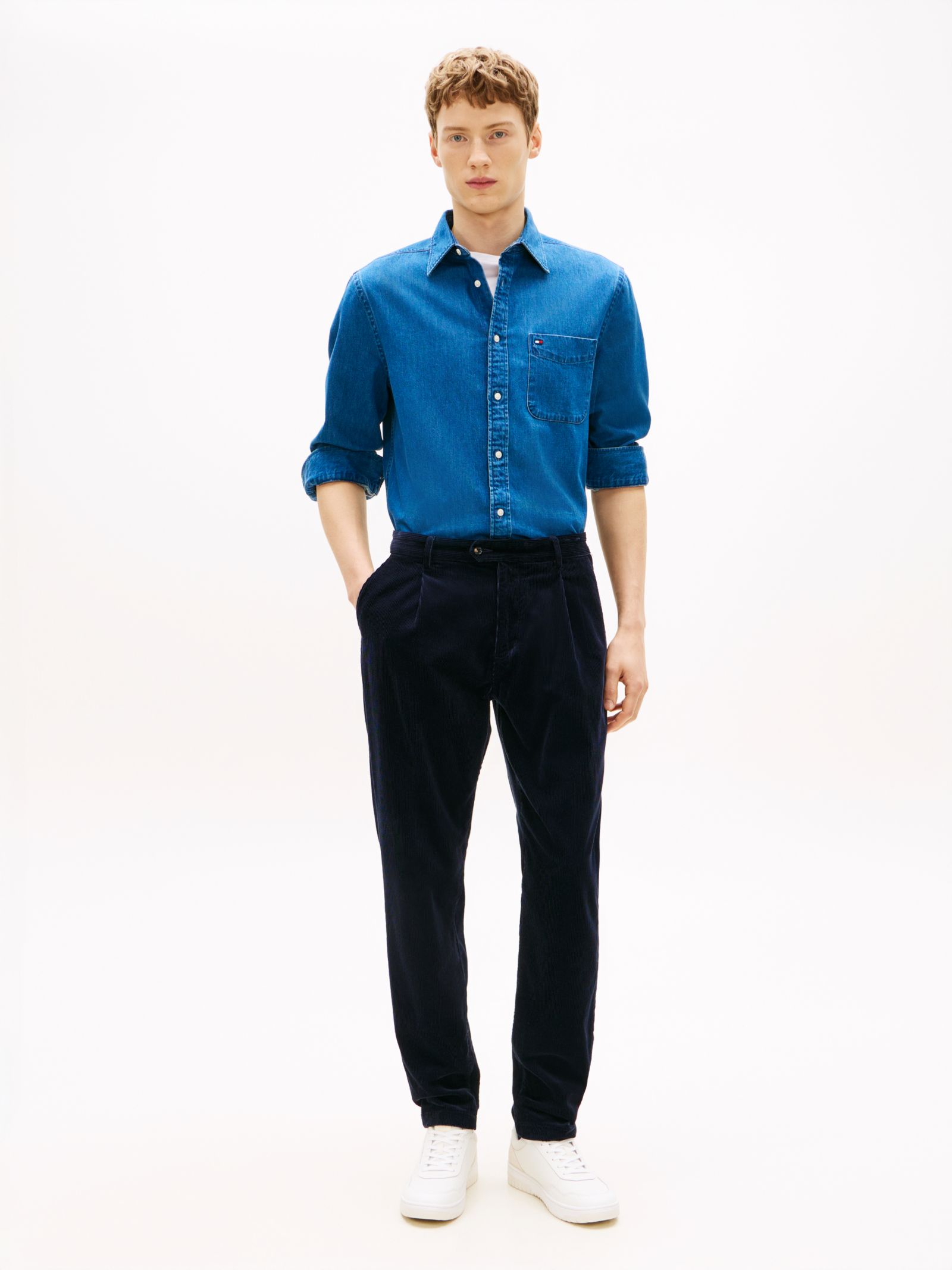 Tommy Hilfiger Harlem Tapered Chino van corduroy met plooien