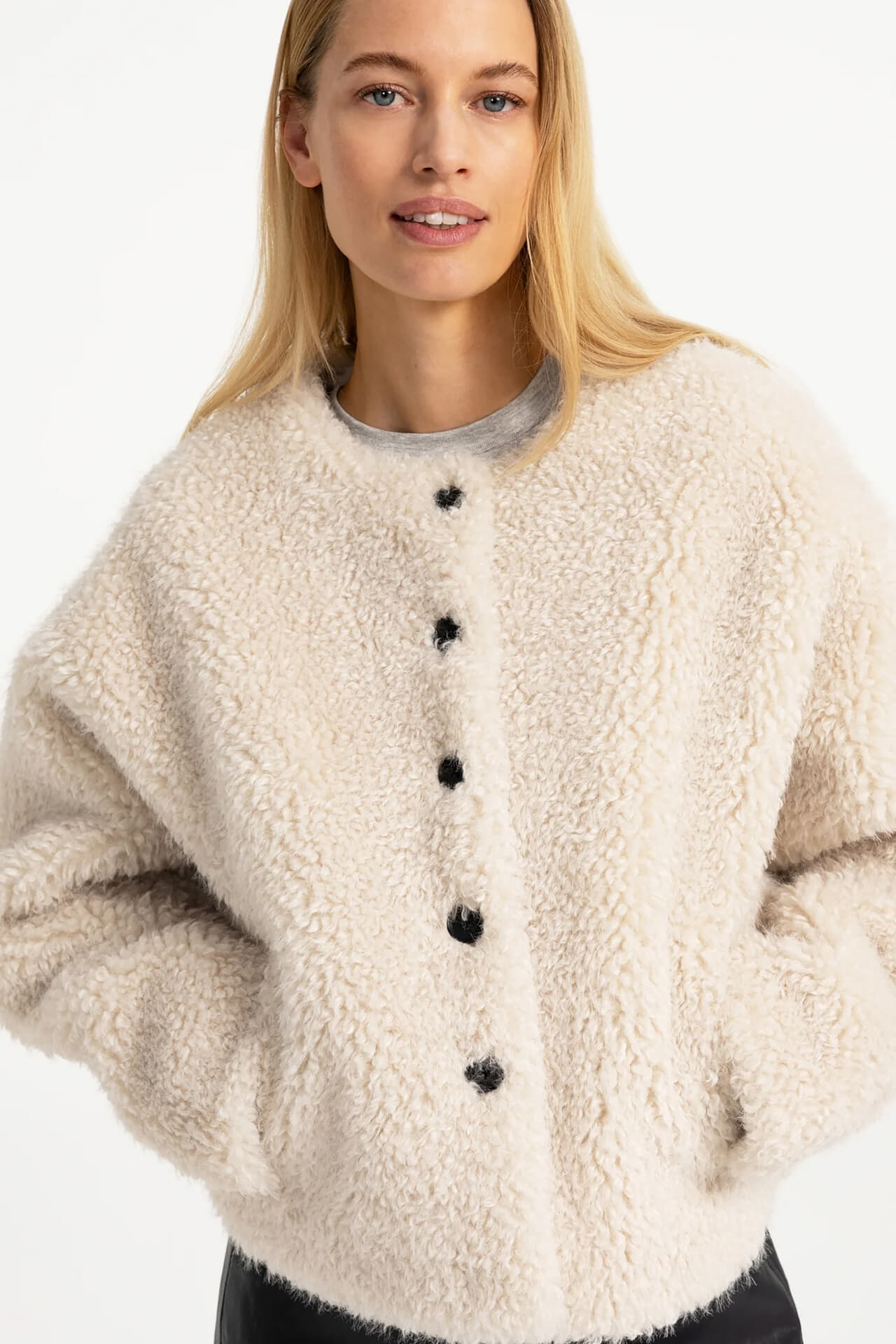 Yaya Jas Oversized korte Imitatie bont Beige dames