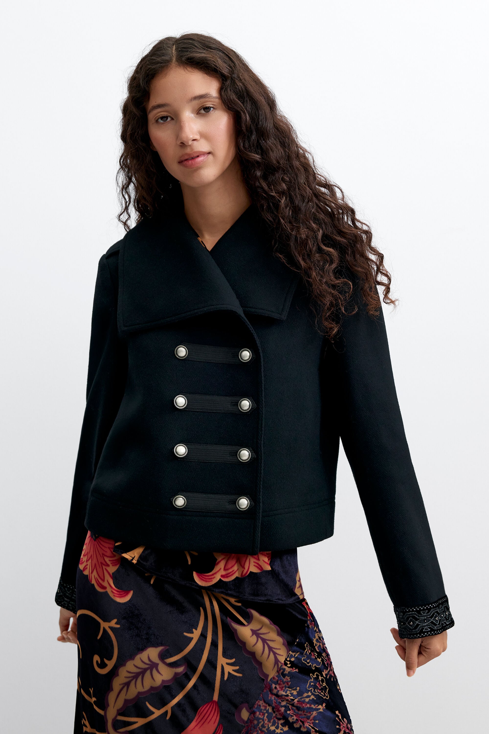 Desigual Korte wollen mantel in zwart