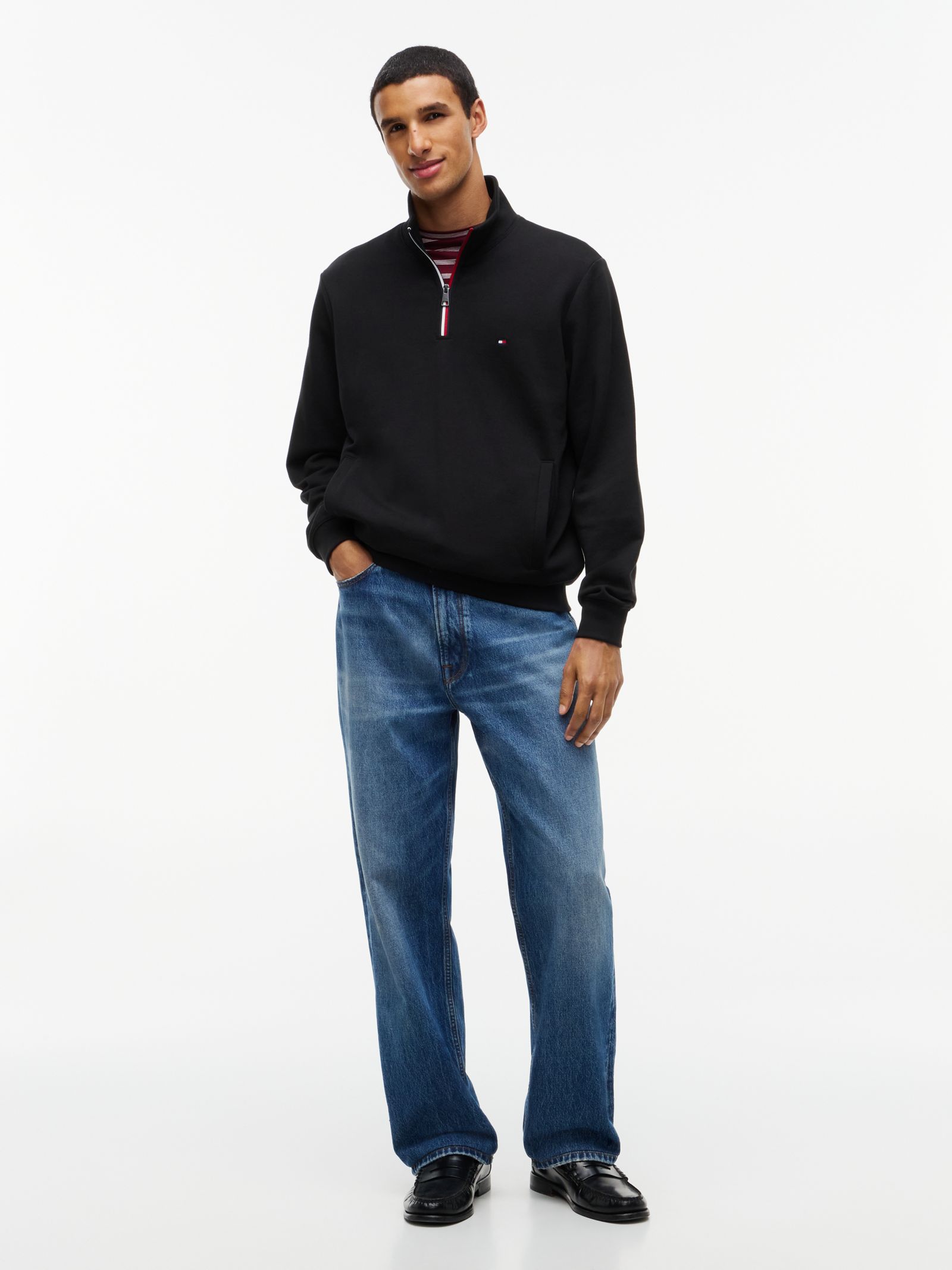 Tommy Hilfiger Terry sweatshirt met signature streep en kwartrits in zwart
