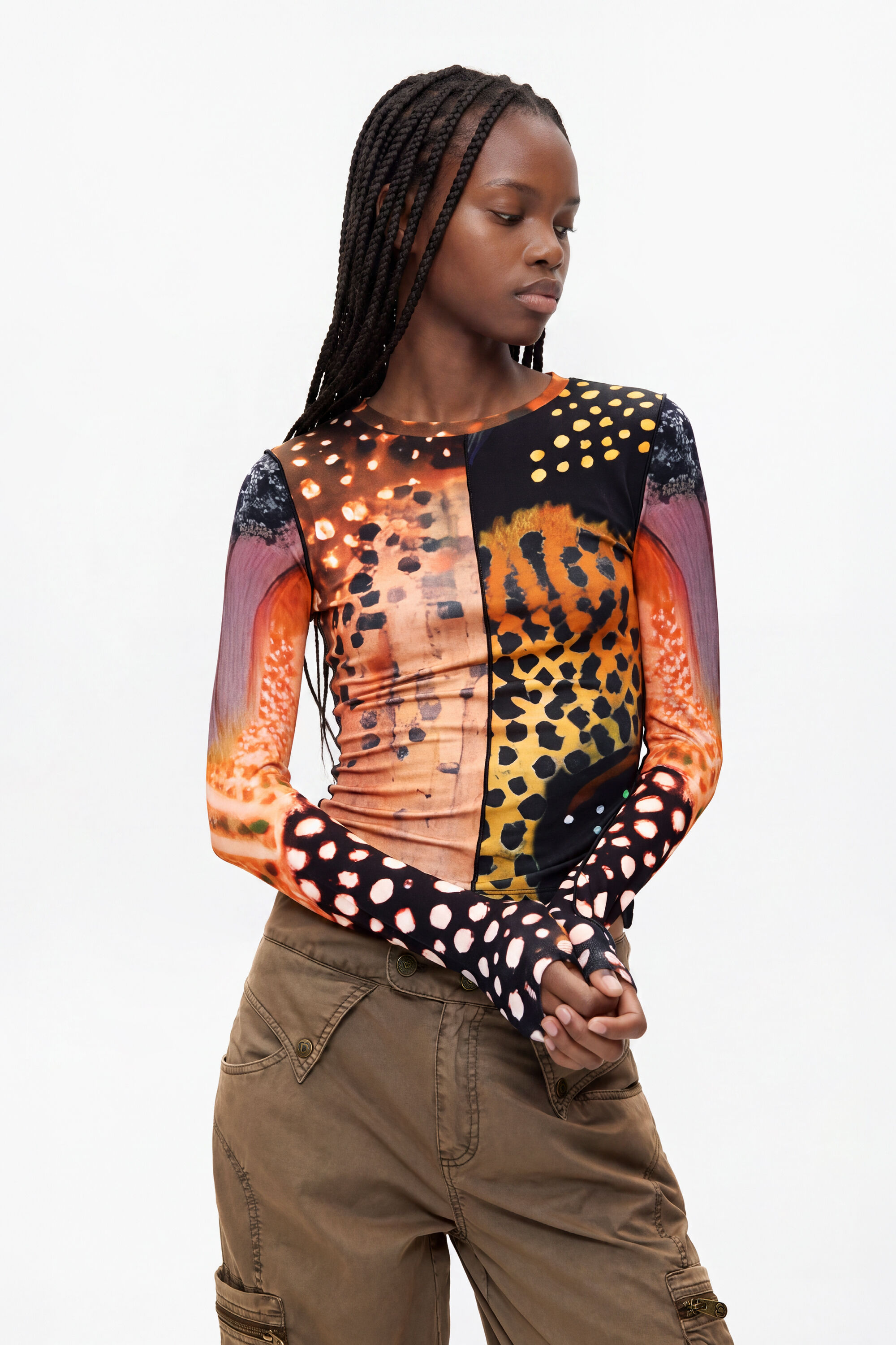 Desigual Lange mouw T-shirt met print in multicolor