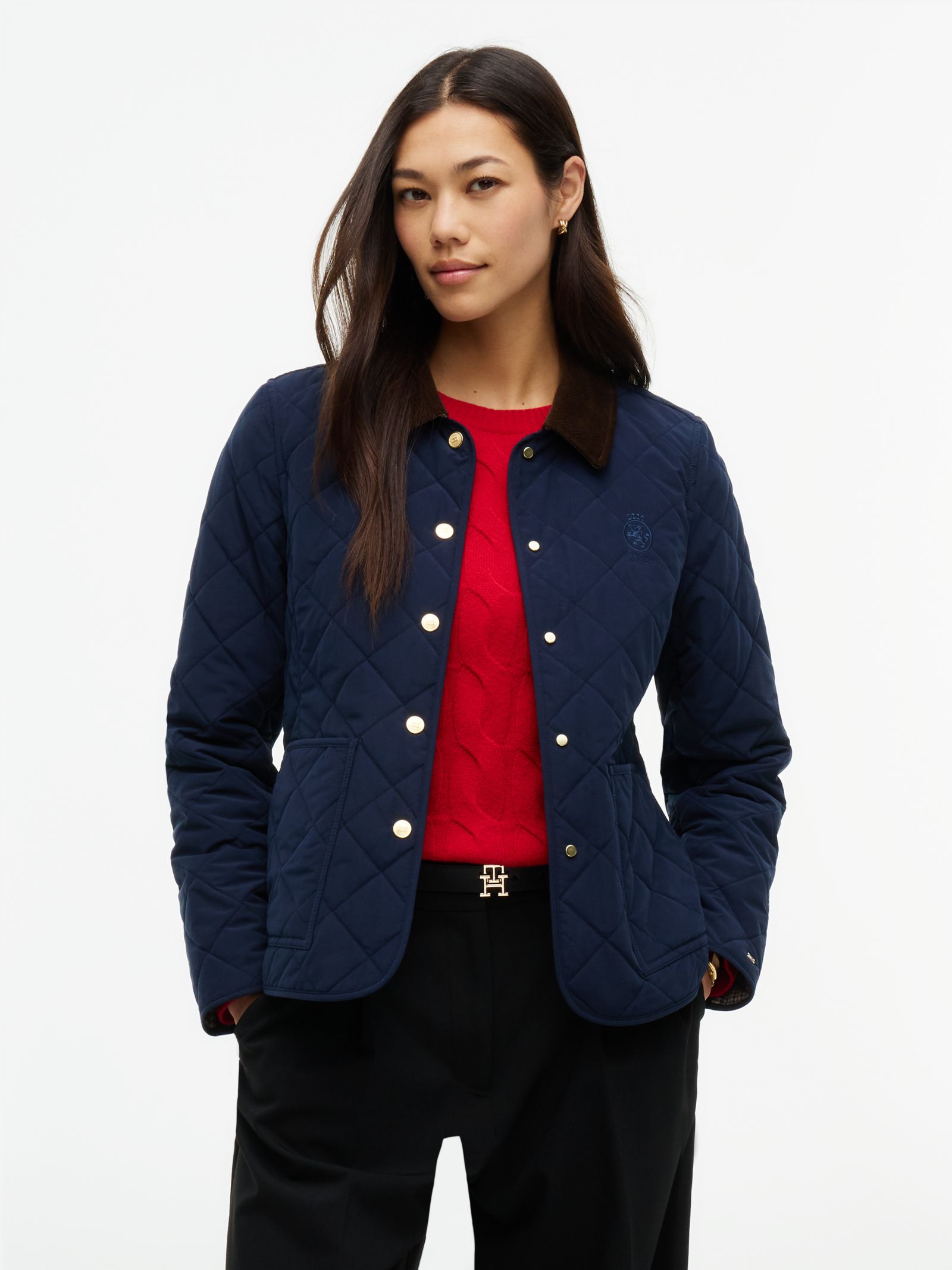 Tommy Hilfiger Gewatteerd quilted jack met ruitpatroon in marine