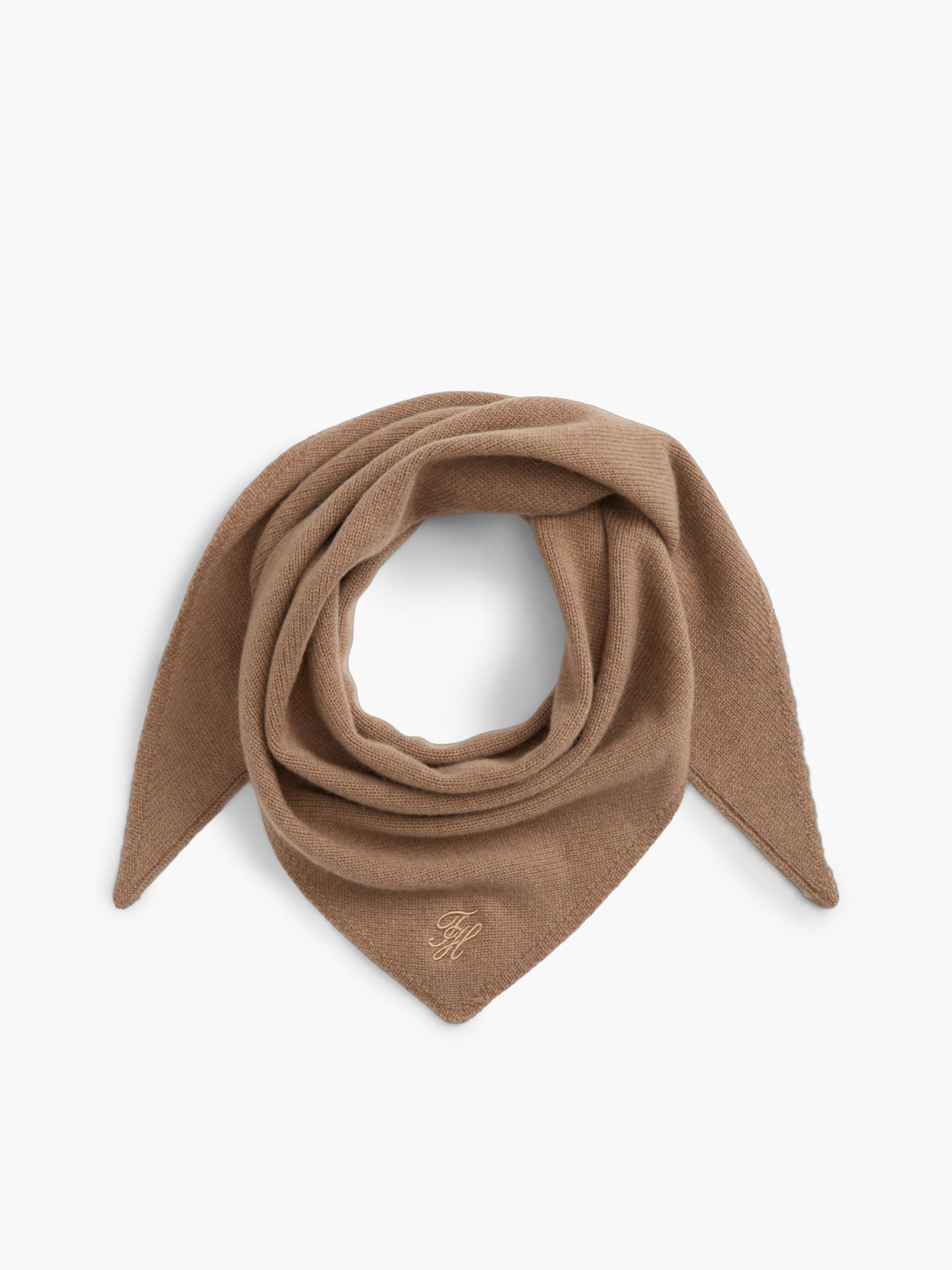 Tommy Hilfiger Driehoekige sjaal van kasjmiermix met logo in beige
