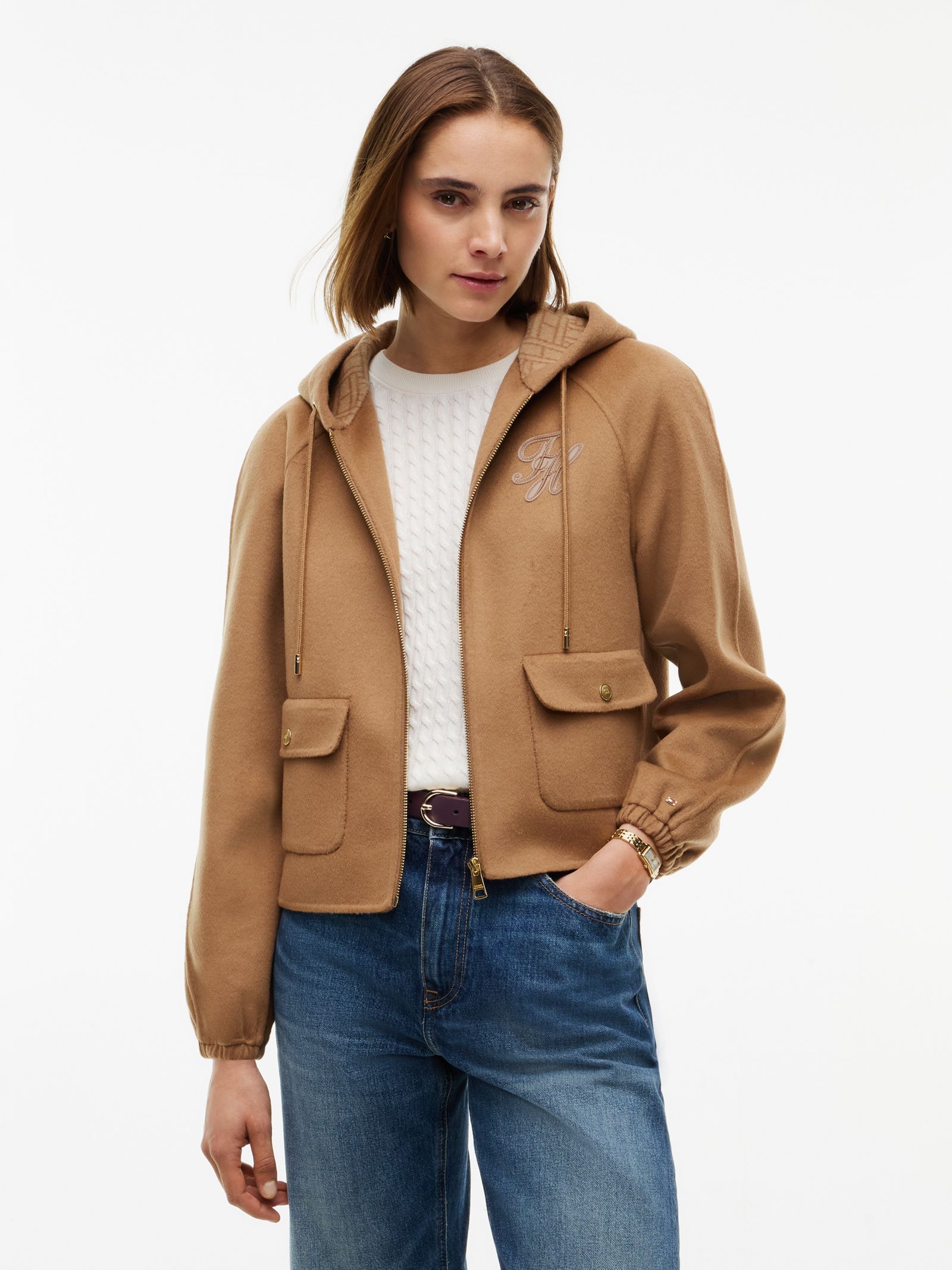 Tommy Hilfiger Relaxed jack met capuchon van dubbelzijdige wolmix in bruin