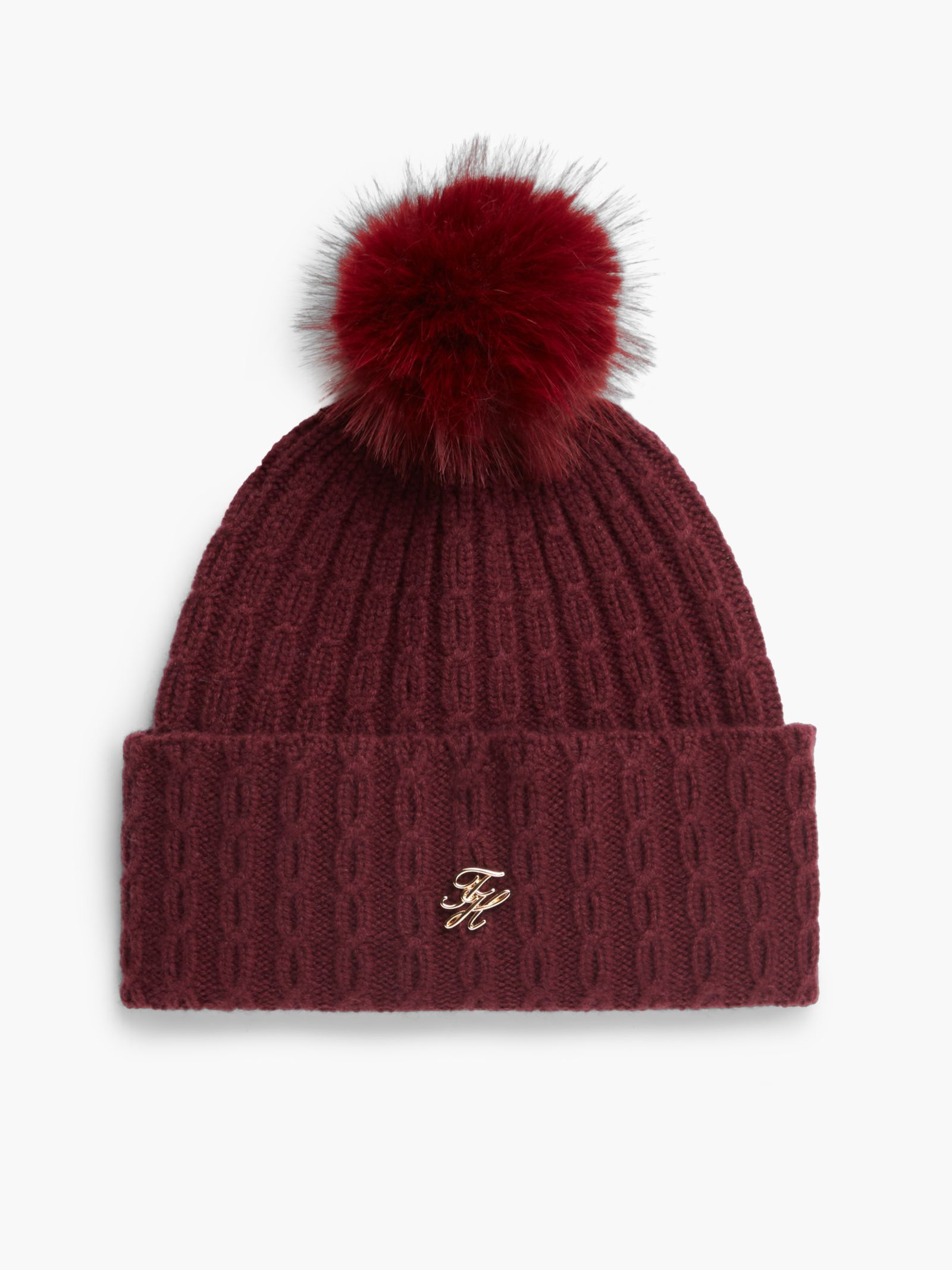 Tommy Hilfiger Beanie met pompon en kasjmier in rood