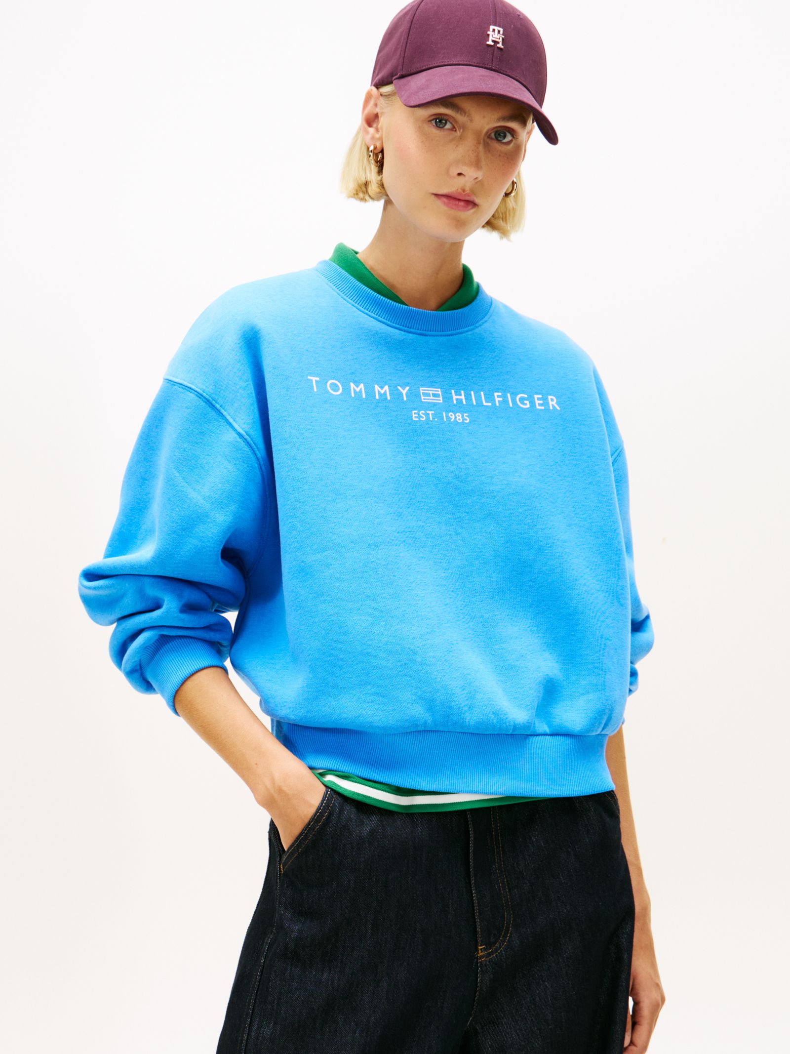 Tommy Hilfiger Relaxed Fleece Sweatshirt met Logo in blauw