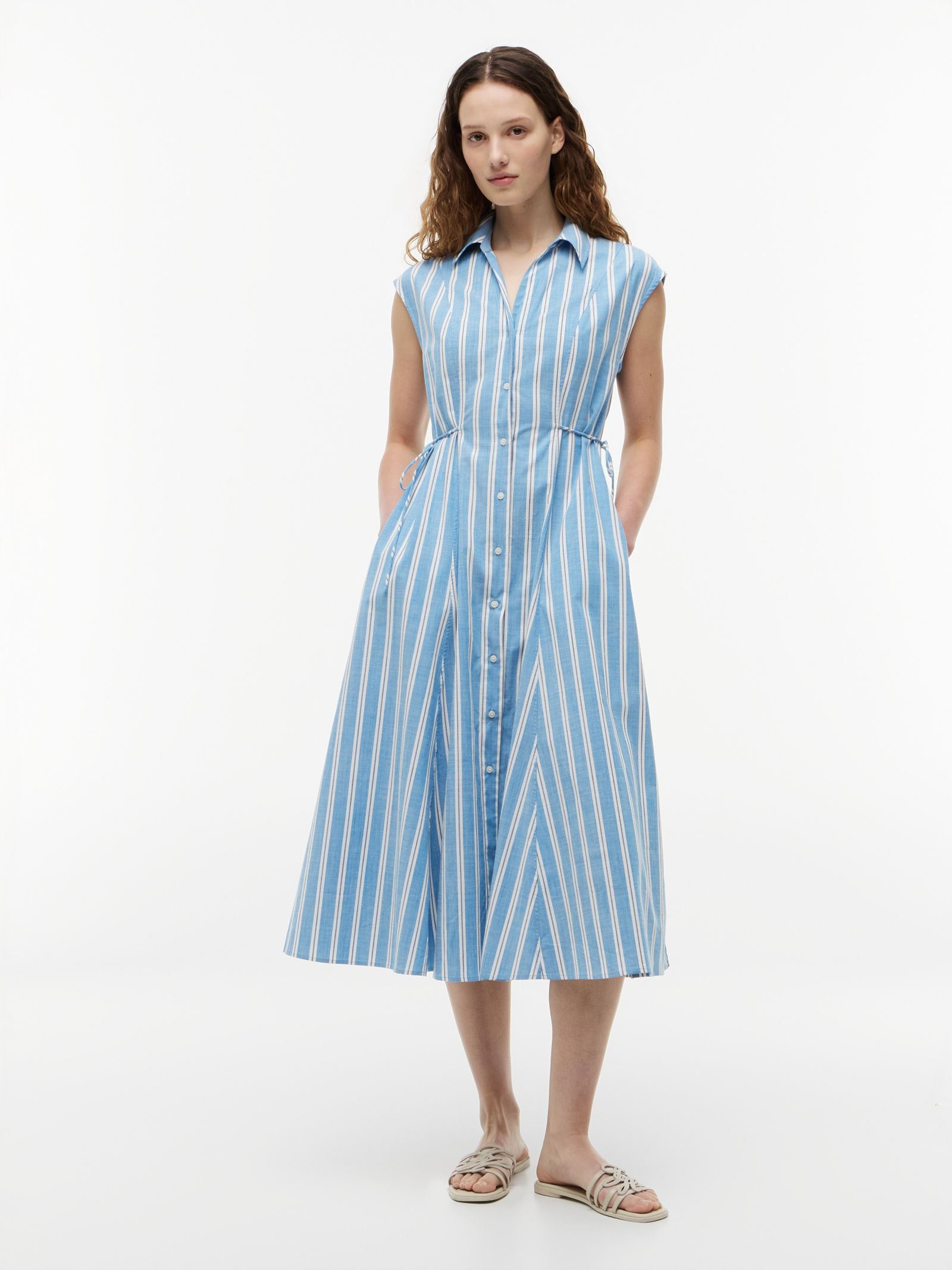 Tommy Hilfiger midi overhemdjurk met strikdetail en kapmouwen in blauw