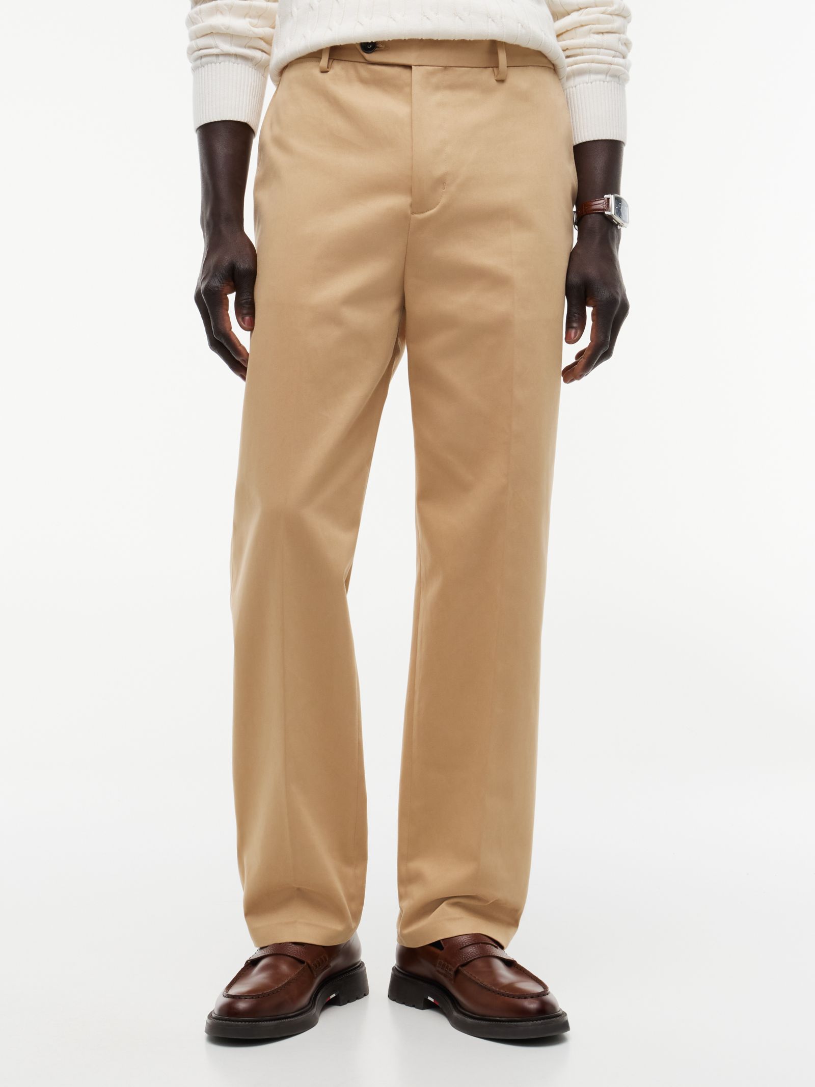 Tommy Hilfiger New York Label Regular Fit Satijnen Chino in beige