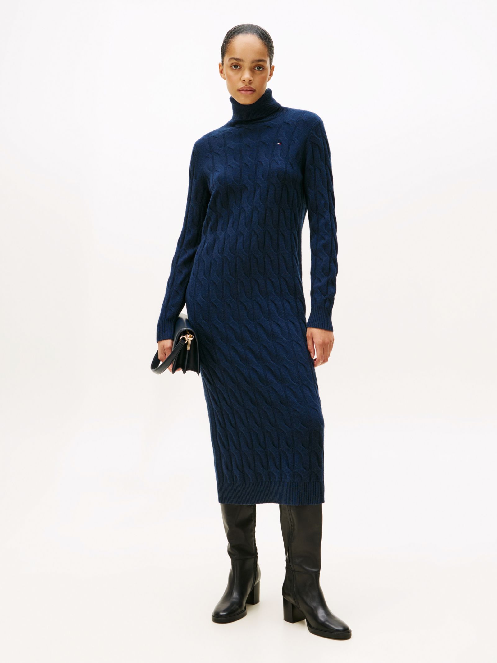 Tommy Hilfiger Kabelgebreide sweaterjurk van zuivere wol in marine