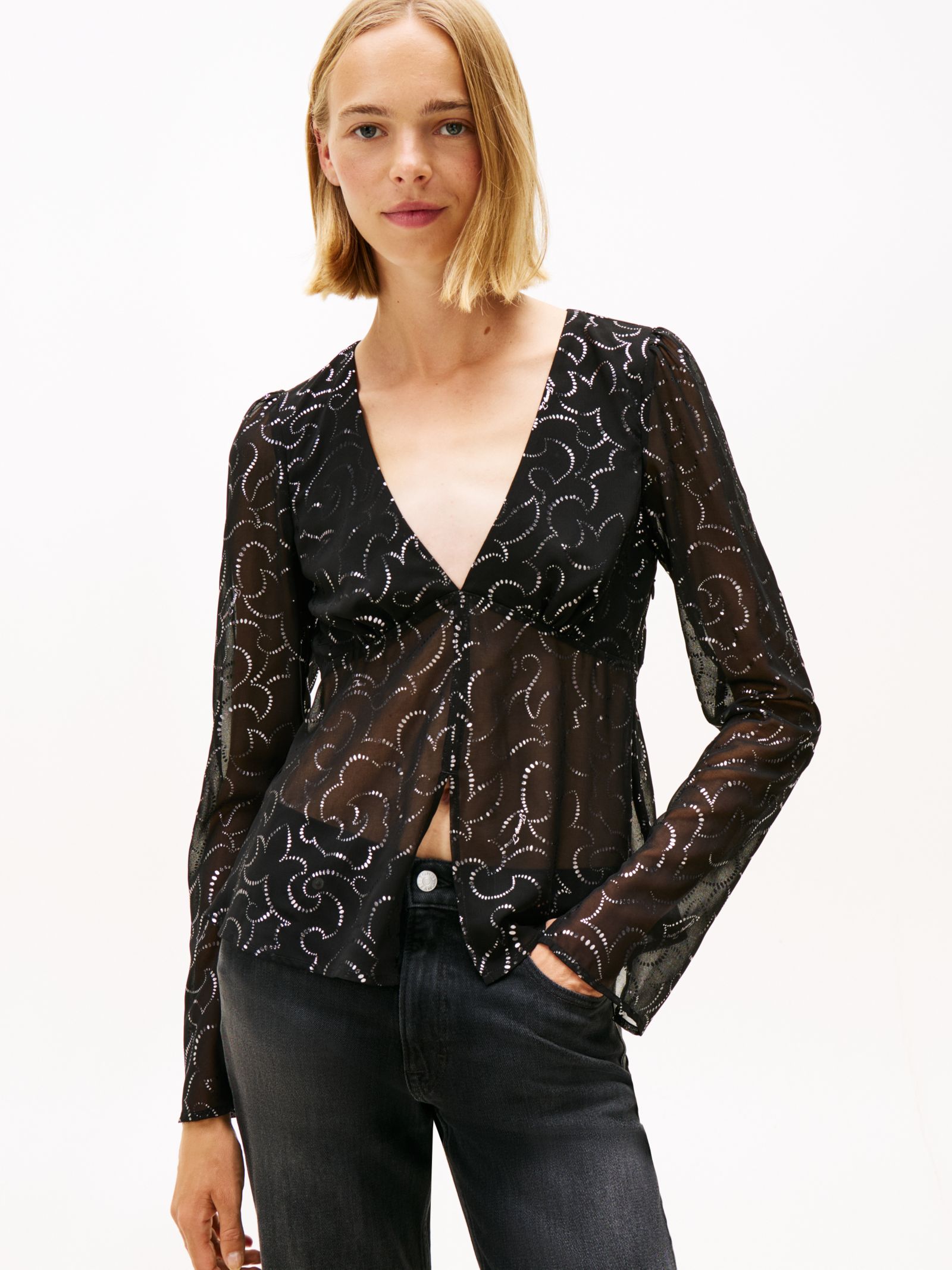 Tommy Jeans Slim fit blouse met metallic print