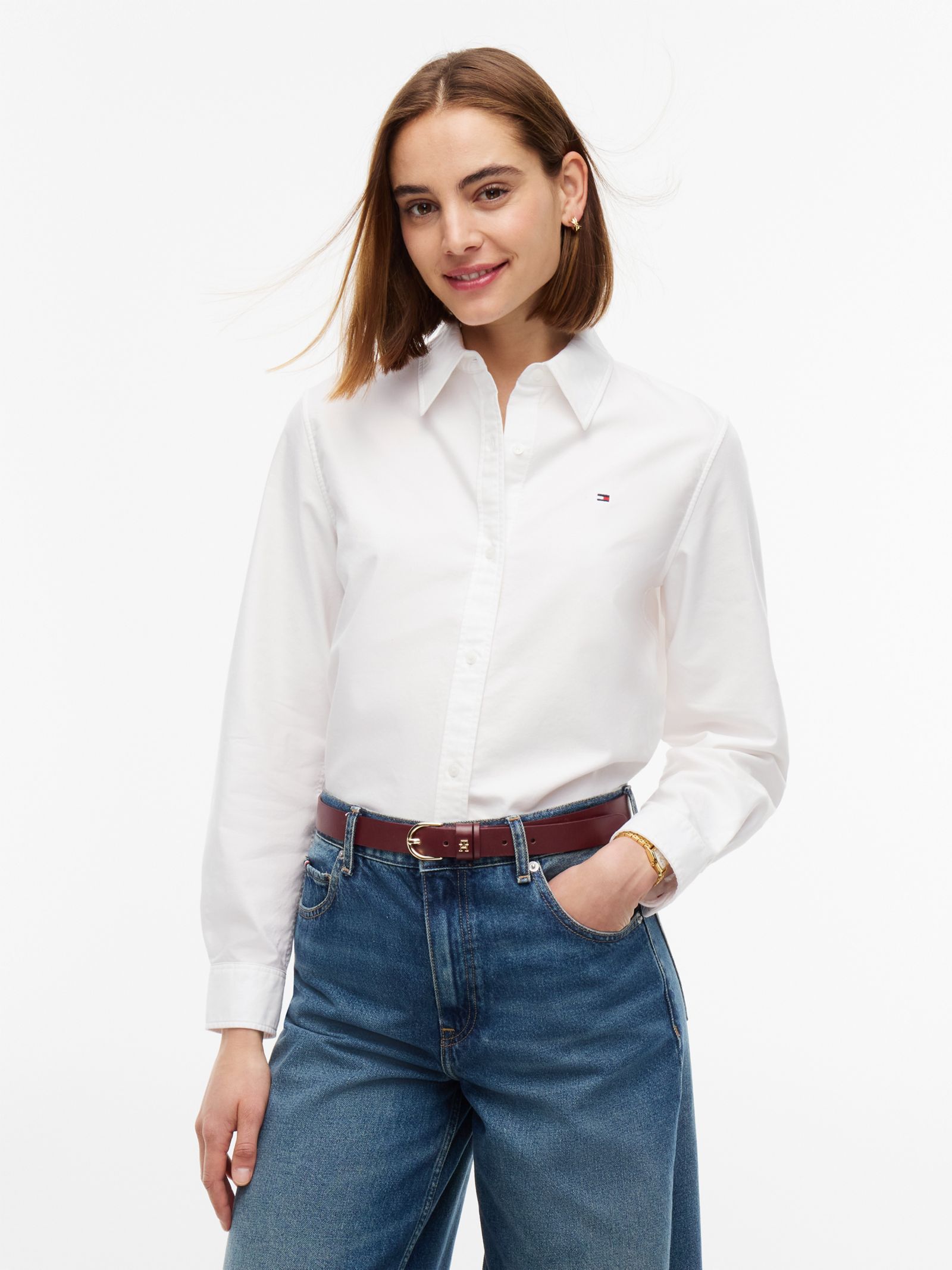 Tommy Hilfiger Relaxed fit yarn dyed poplin oxford overhemd in wit