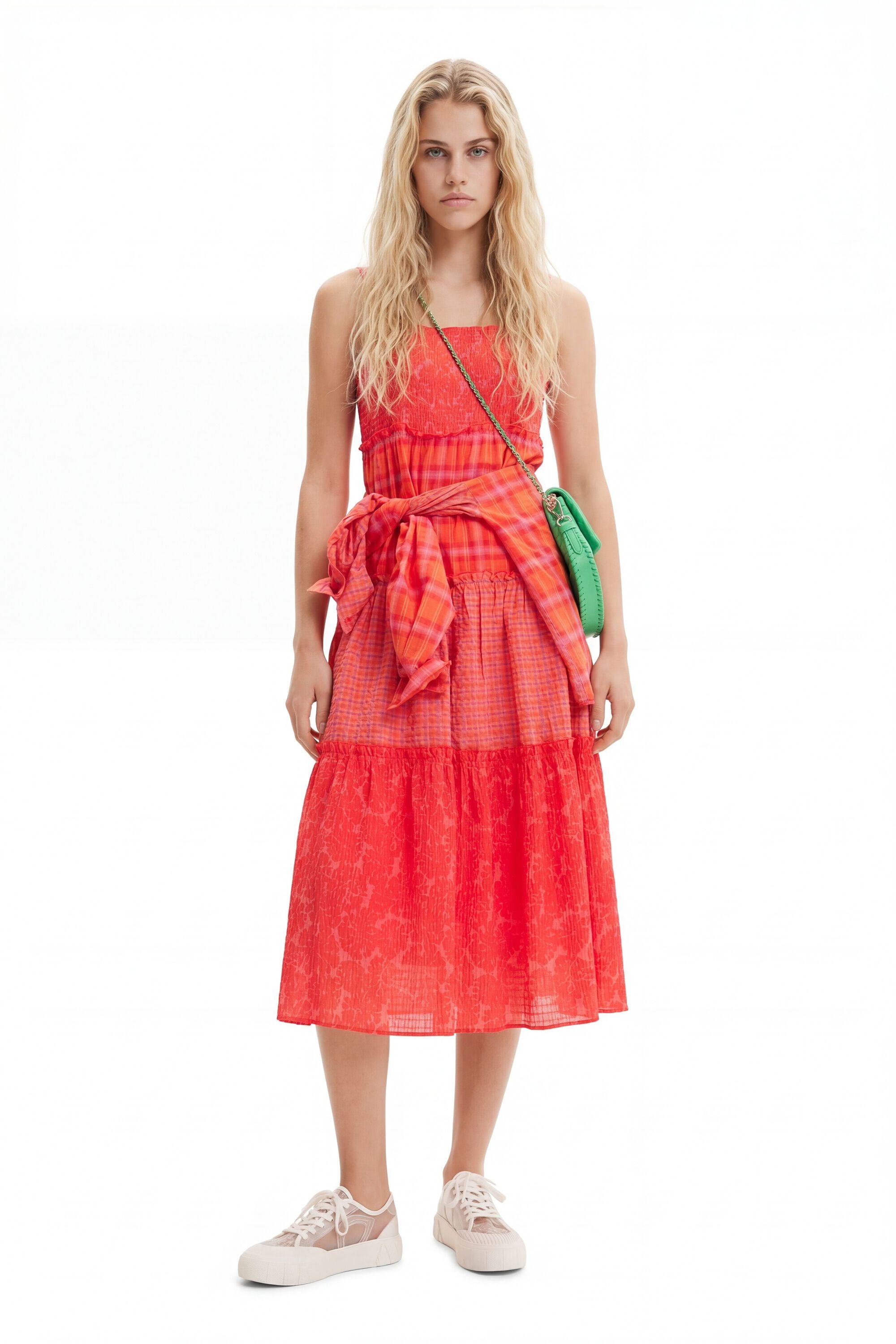 Desigual Lange jurk met schouderbandjes en patch