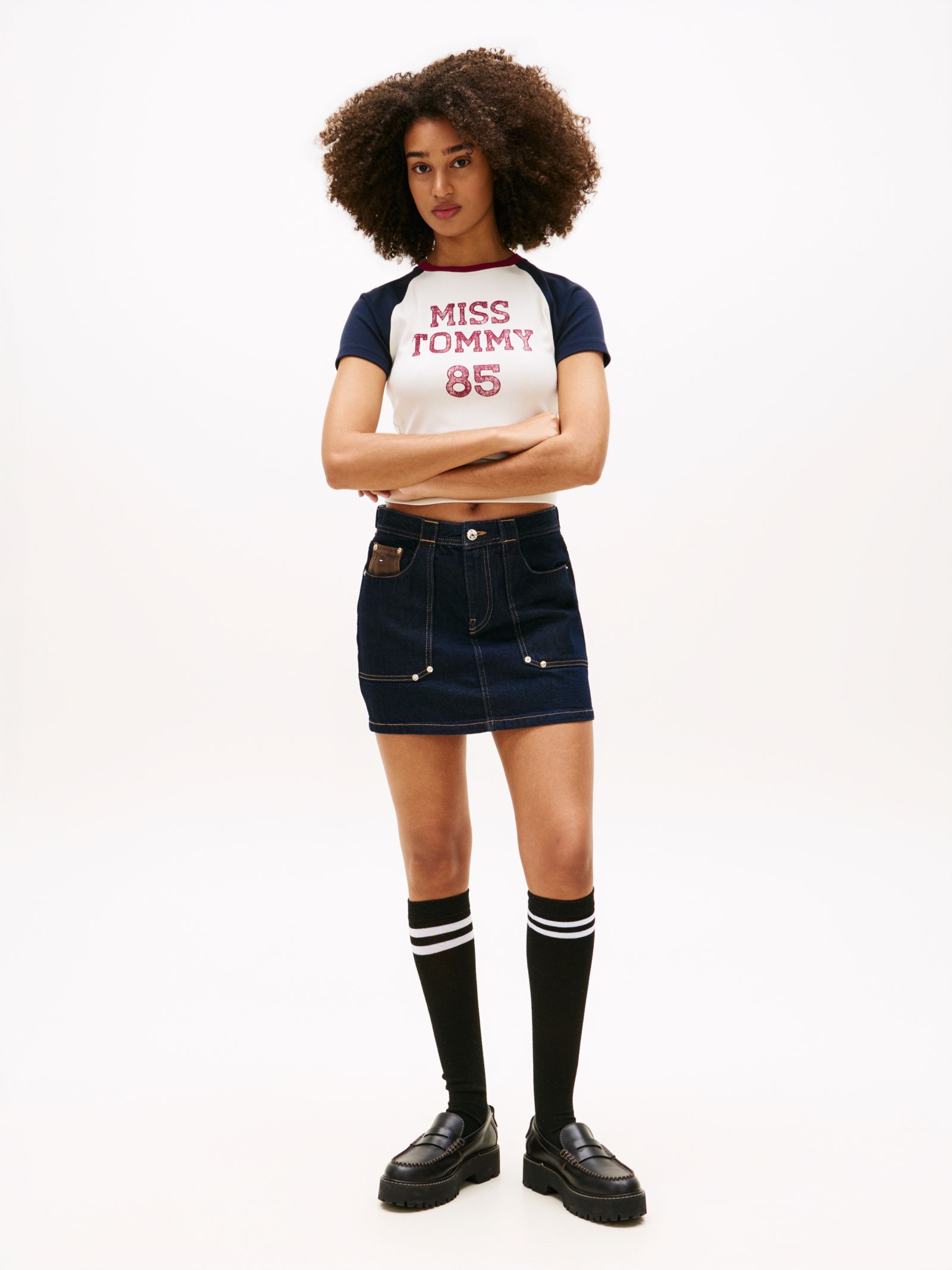 Tommy Jeans rechte denim minirok met geborduurde vlag