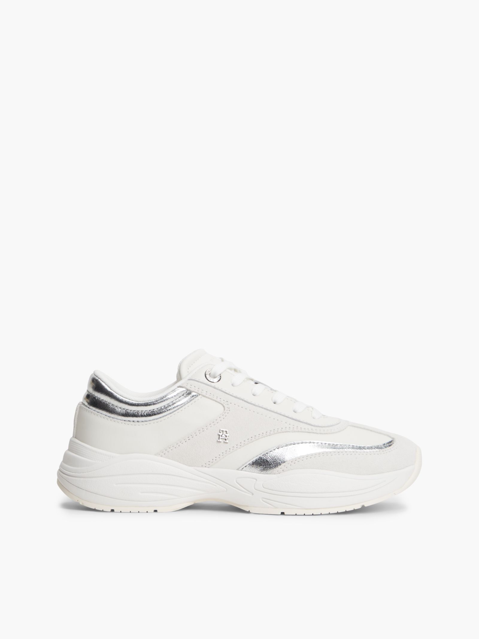 Tommy Hilfiger suède sneaker met metallic details en monogram in wit