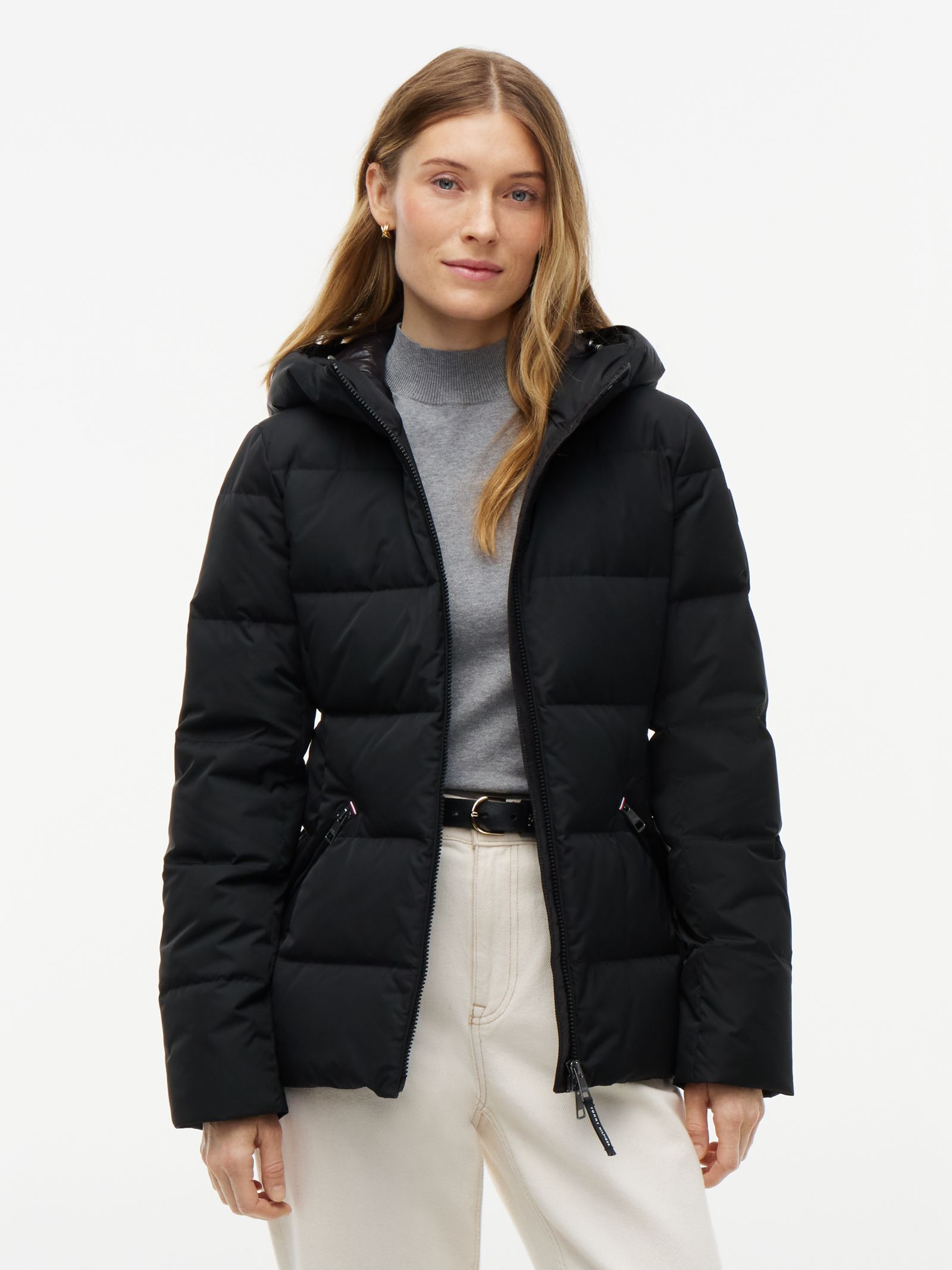 Tommy Hilfiger Slim Fit donsjack met capuchon in zwart