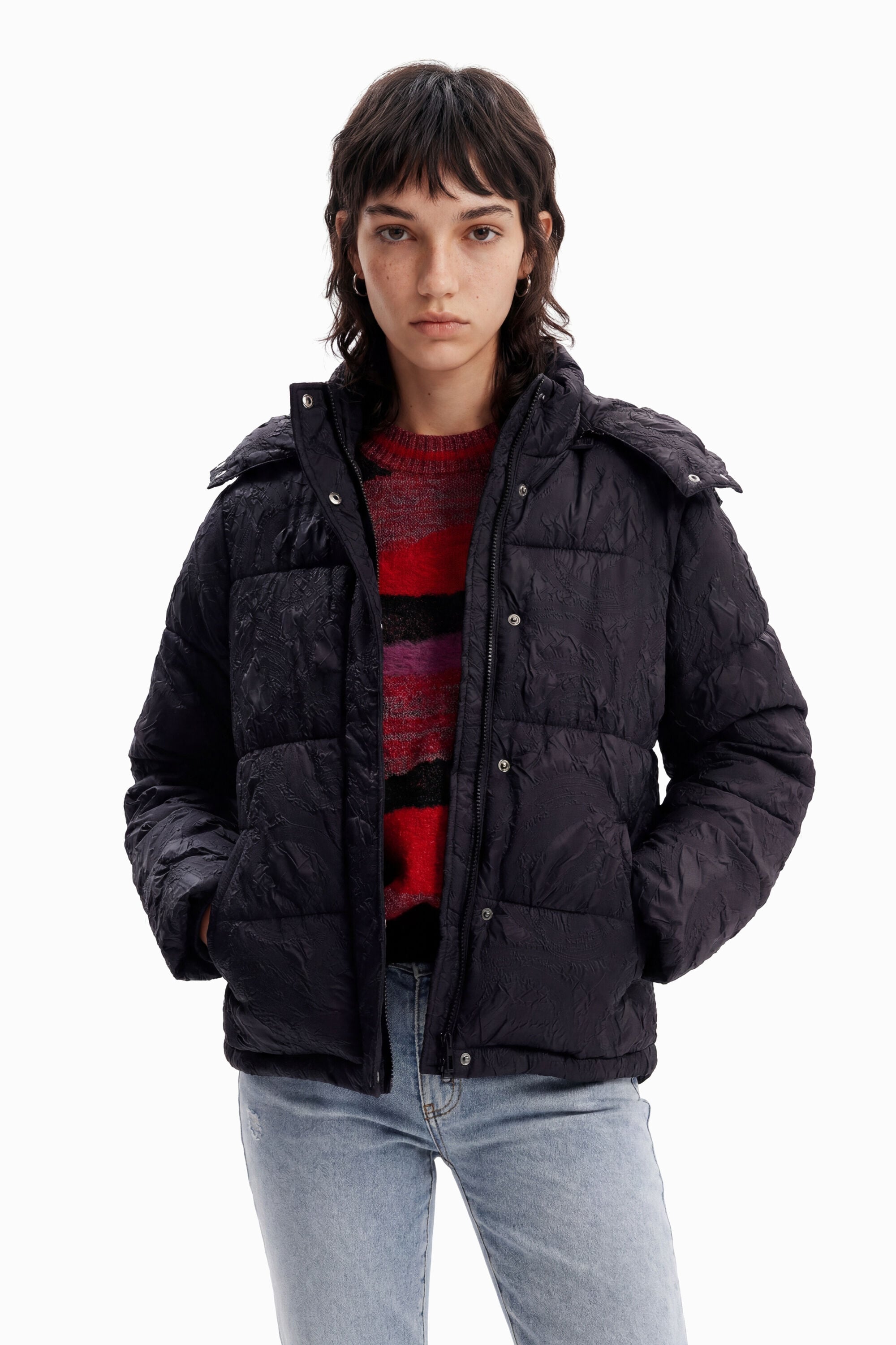 Desigual Gewatteerd jack met textuur in zwart